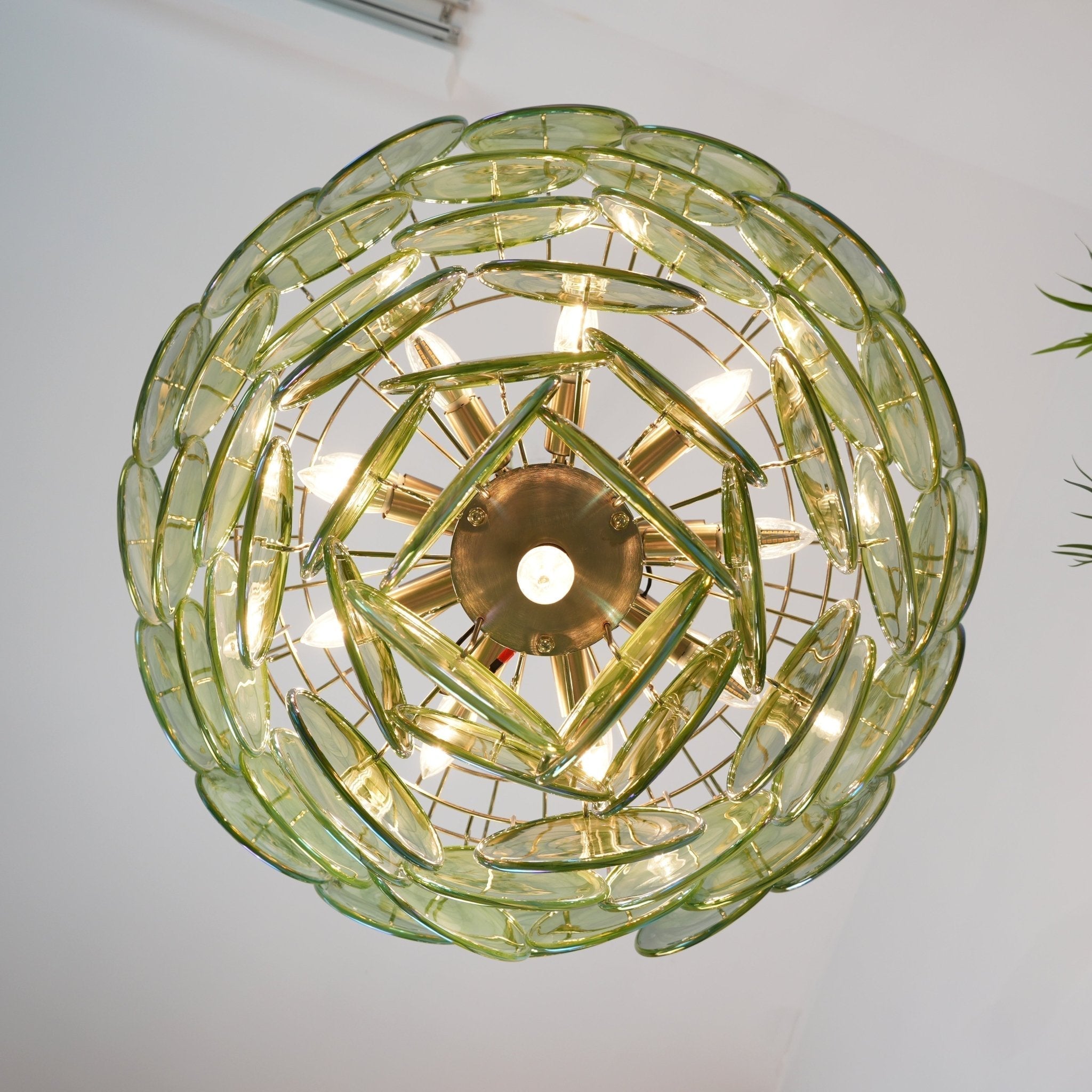 Aurora Chandelier Green Murano Glass Disc