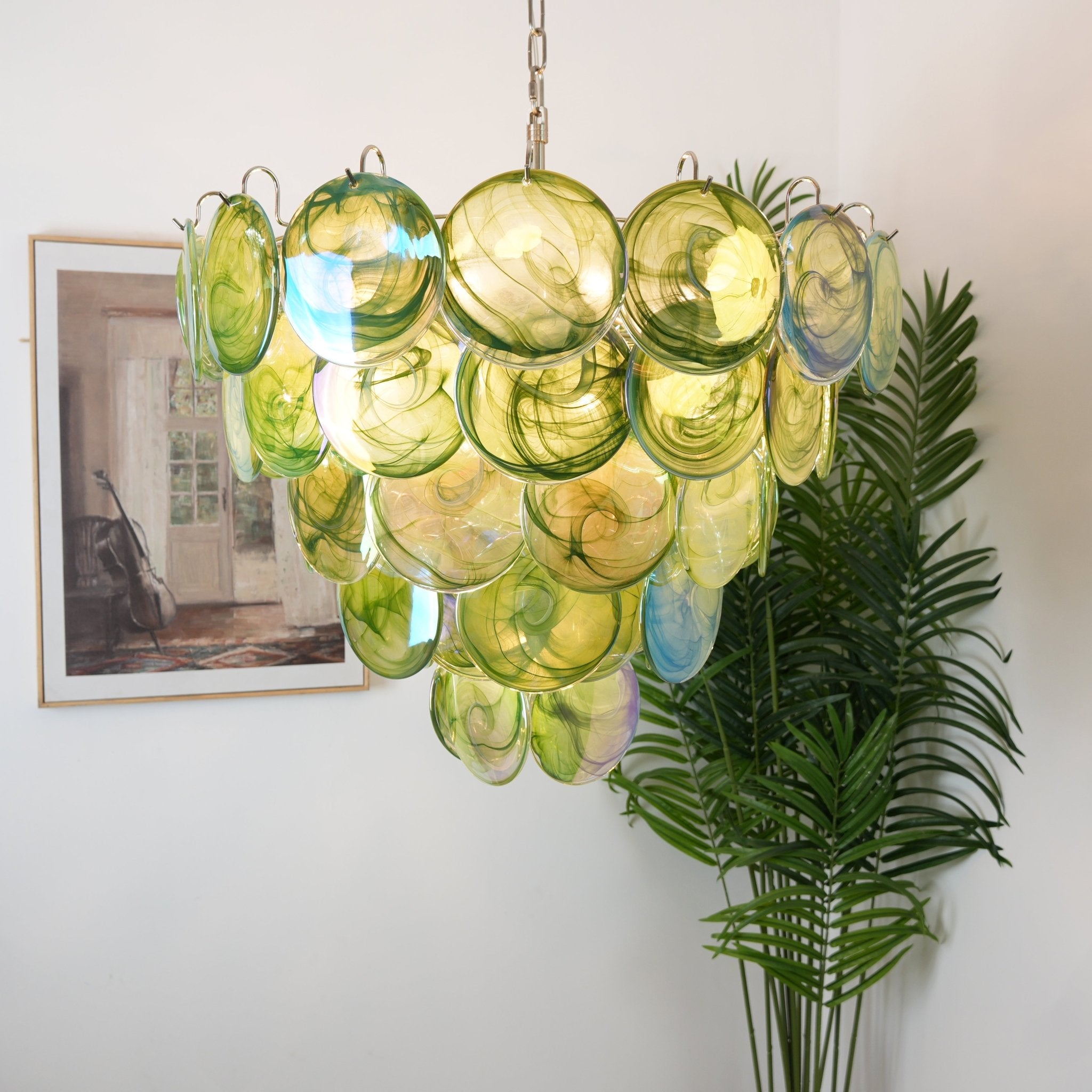 Aurora Chandelier Green Murano Glass Disc