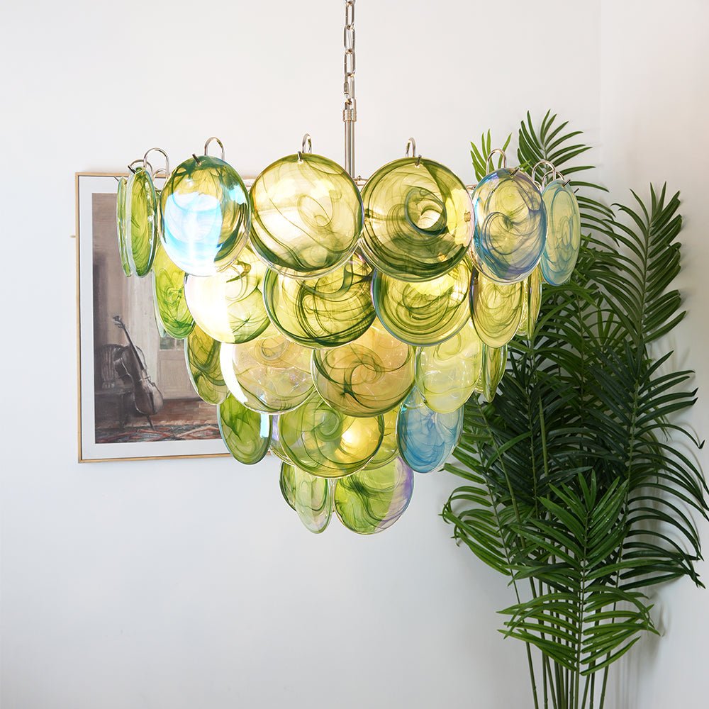 Aurora Chandelier Green Murano Glass Disc