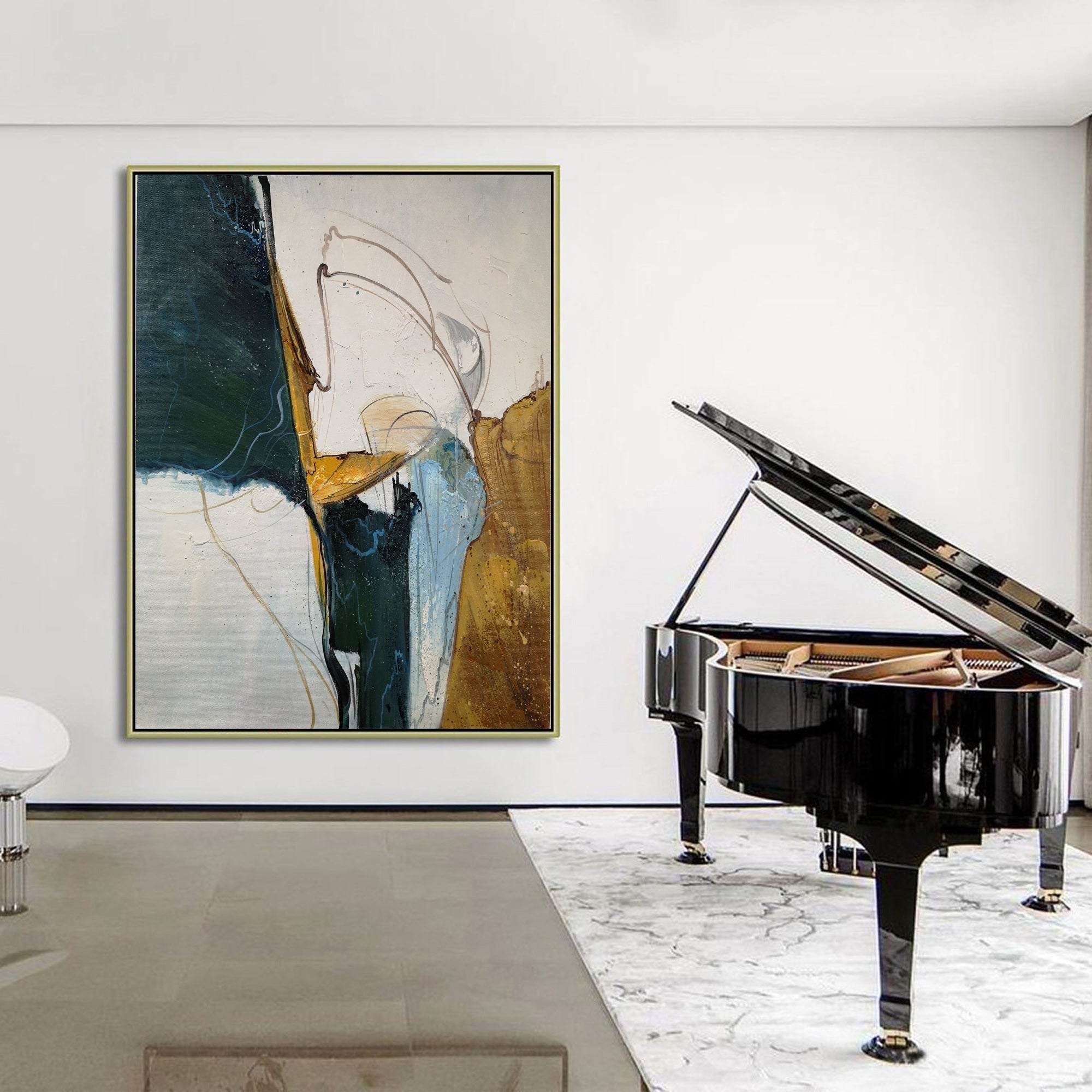 Contemporary Teal Gold Abstract Expressionist Wall Art