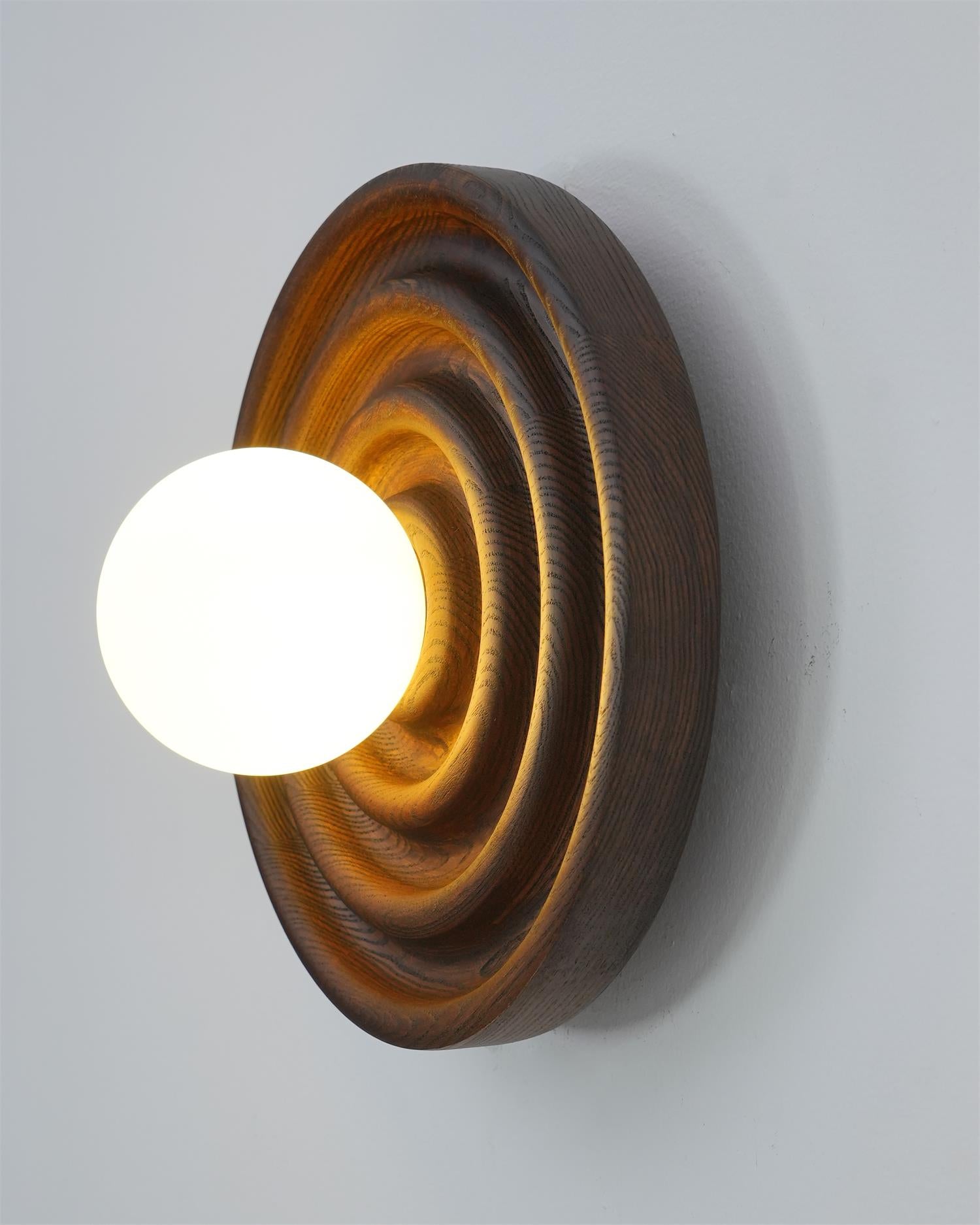 Wall Lamp Ripple with Ash Wood Body and Glass Globe Shade - Neutralighting
