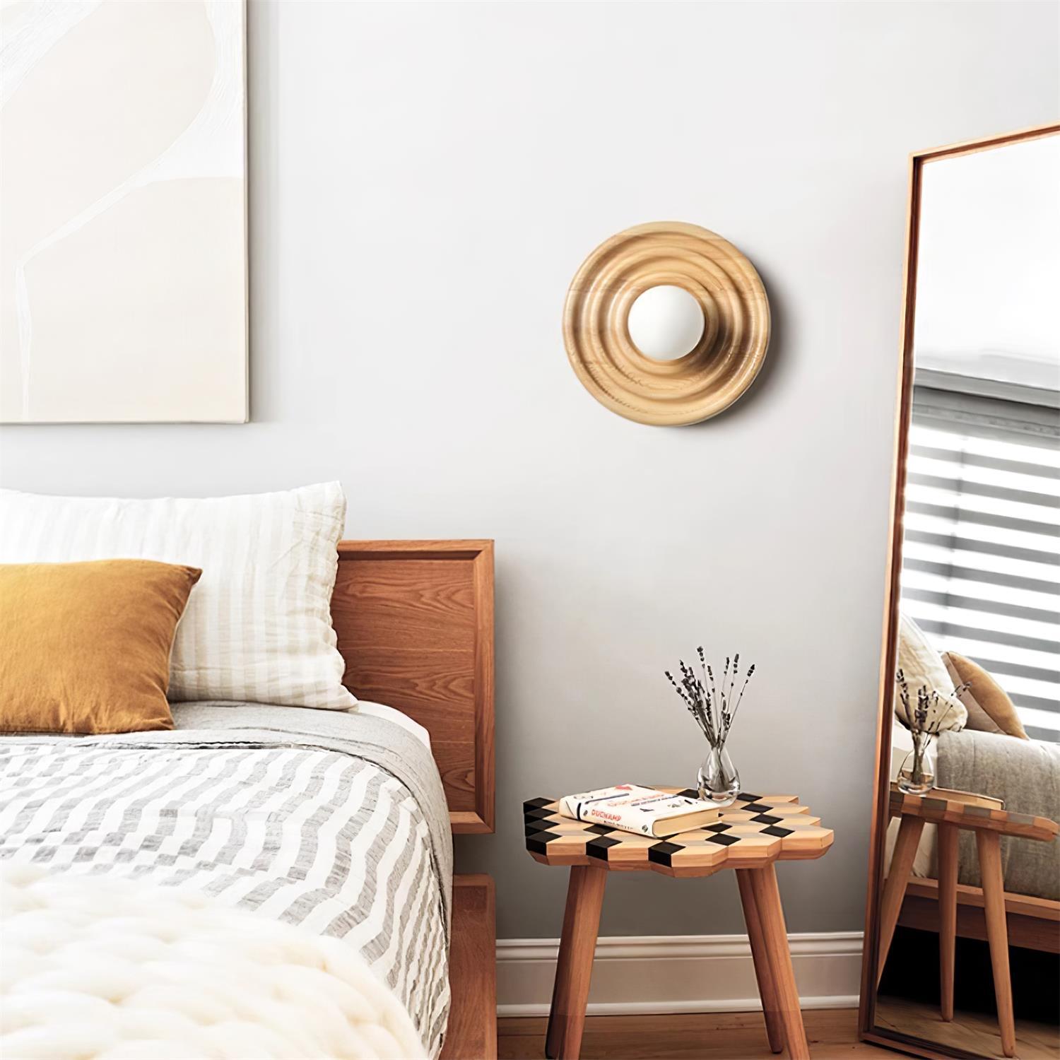 Wall Lamp Ripple with Ash Wood Body and Glass Globe Shade - Neutralighting