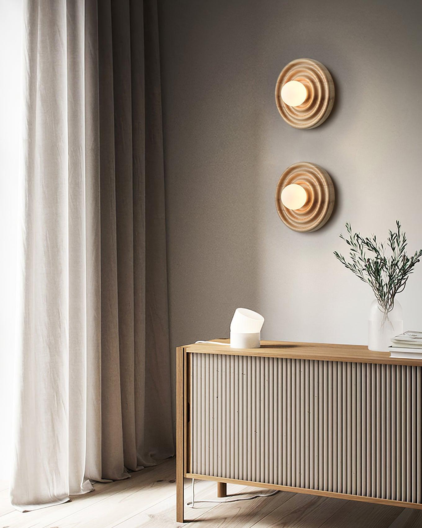 Wall Lamp Ripple with Ash Wood Body and Glass Globe Shade - Neutralighting