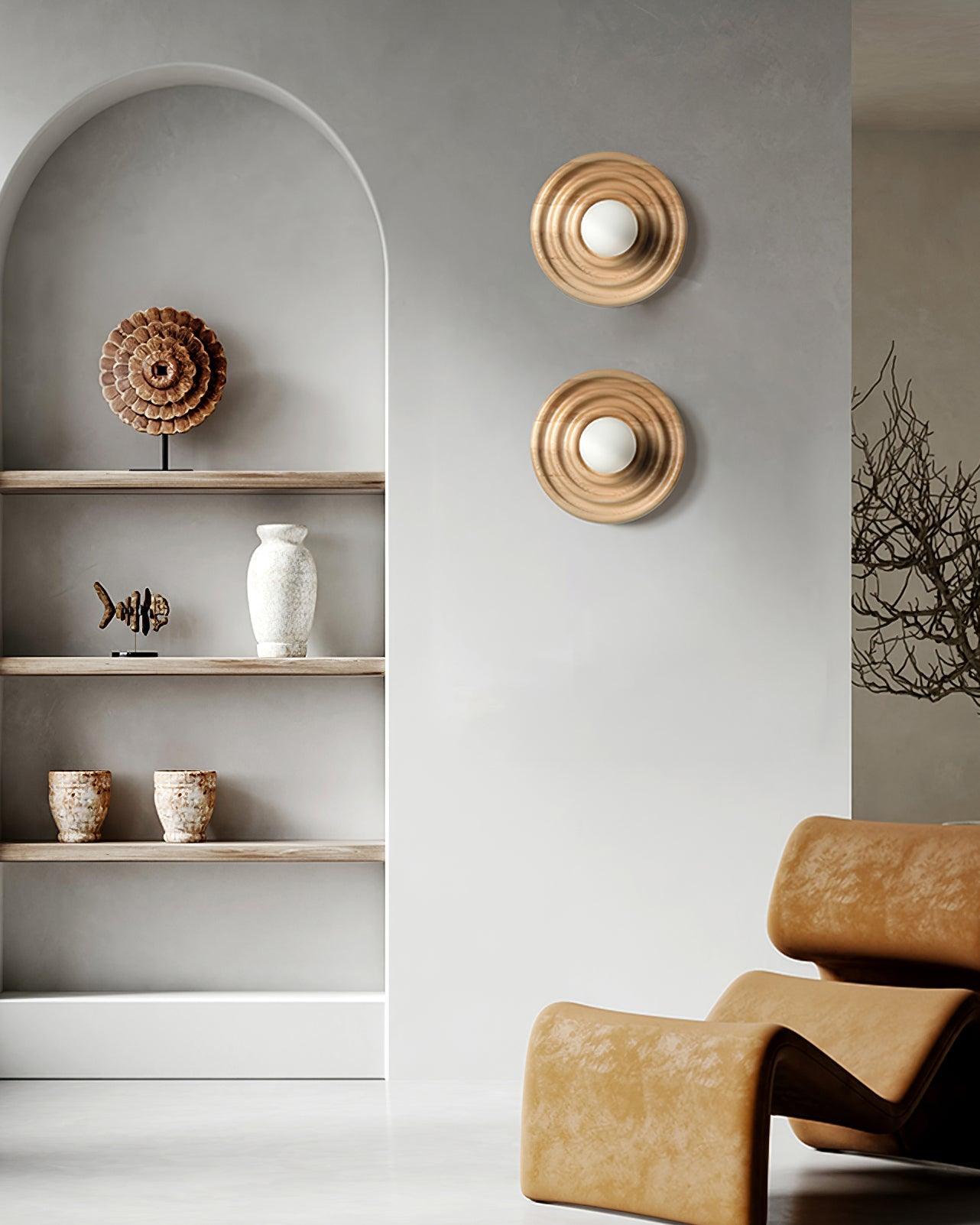 Wall Lamp Ripple with Ash Wood Body and Glass Globe Shade - Neutralighting