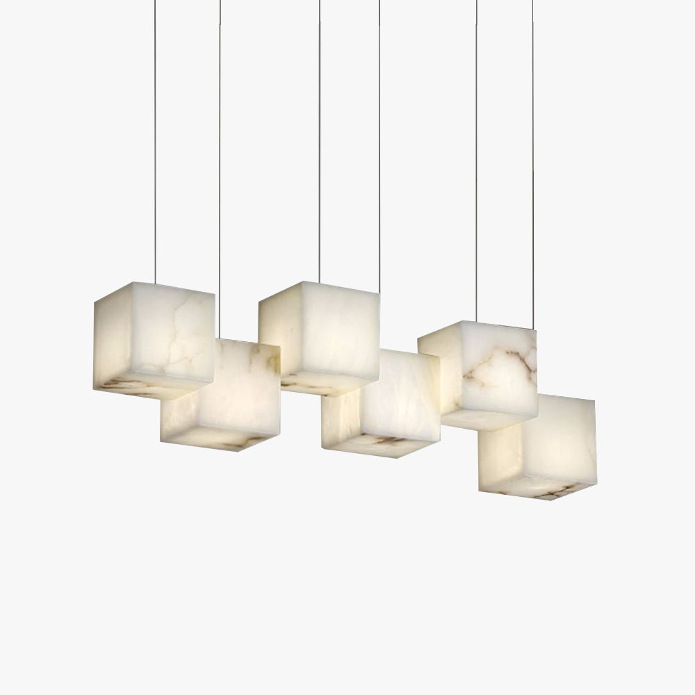 Avi Modern LED Hanging Multi Alabaster Box Adjustable Geometric Kitchen Pendant Lighting, White, 8 Styles - Neutralighting