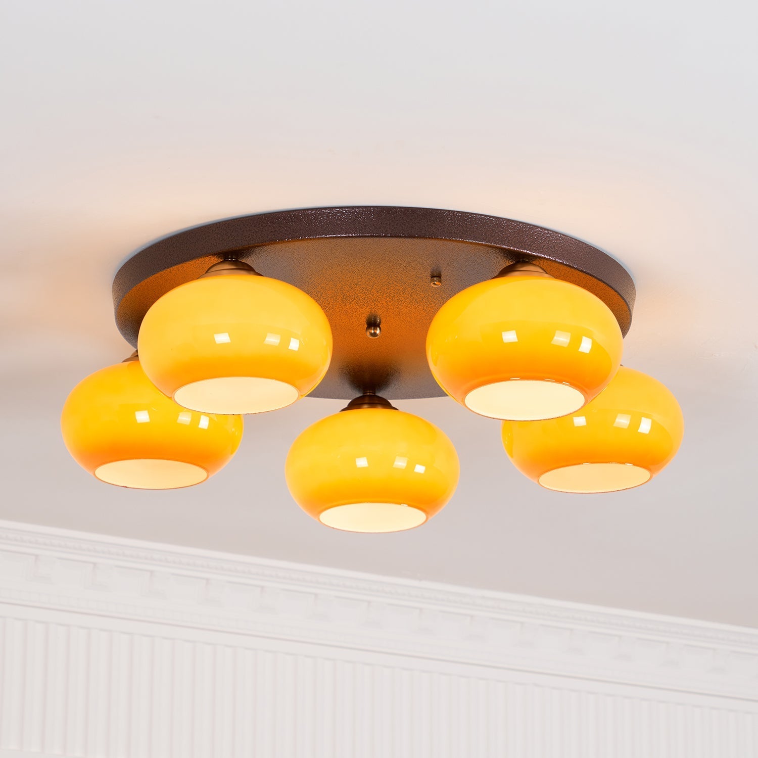 Aurevo 5-Light Amber Glass Flush Mount Ceiling Light - Neutralighting