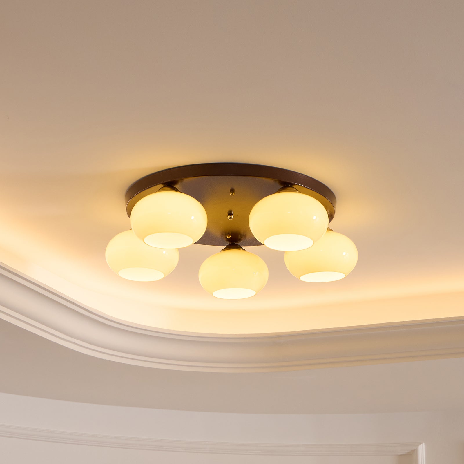 Aurevo 5-Light Amber Glass Flush Mount Ceiling Light - Neutralighting