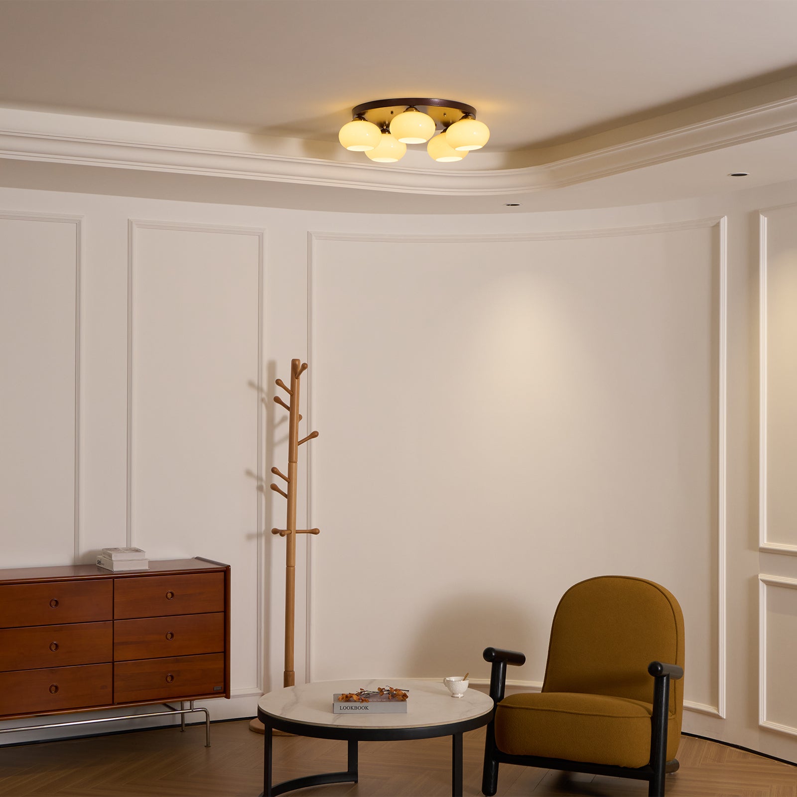 Aurevo 5-Light Amber Glass Flush Mount Ceiling Light - Neutralighting