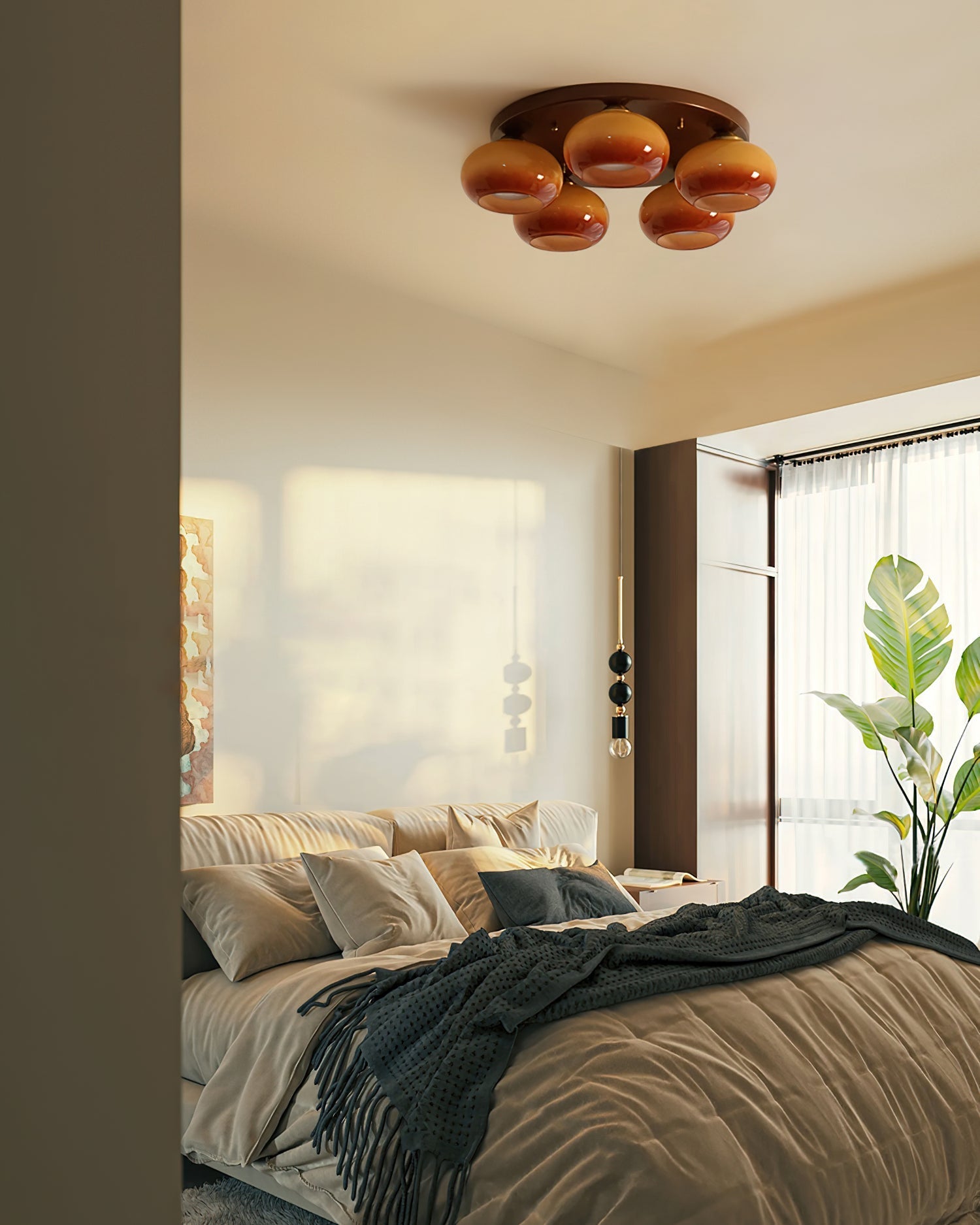 Aurevo 5-Light Amber Glass Flush Mount Ceiling Light - Neutralighting