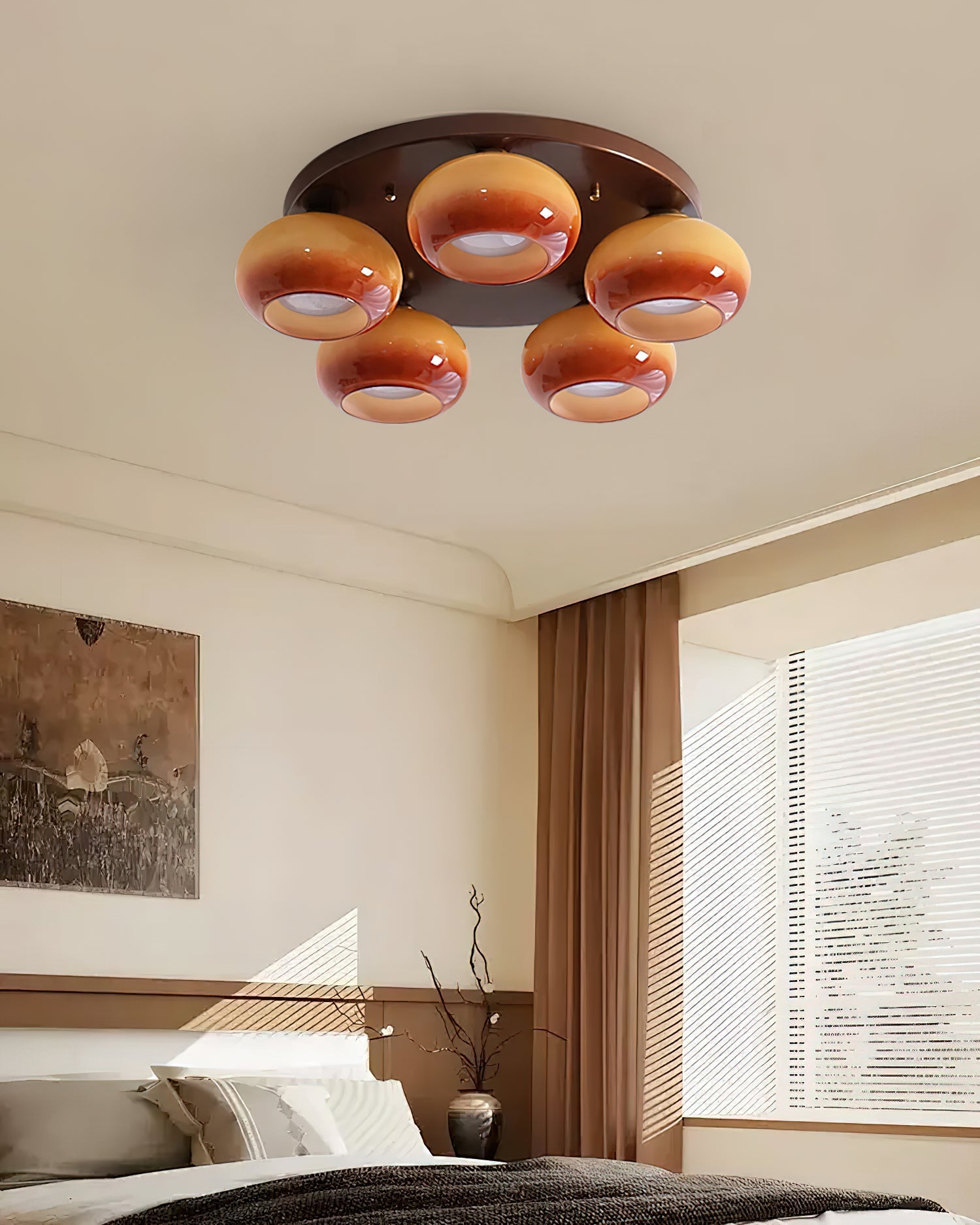 Aurevo 5-Light Amber Glass Flush Mount Ceiling Light - Neutralighting