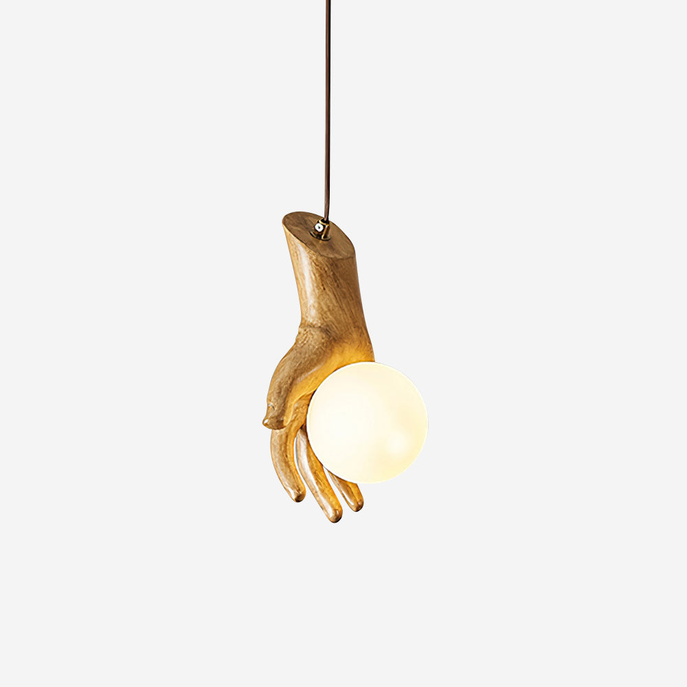 Pendant Light Hand Sculpture Wood Grip Globe - Neutralighting