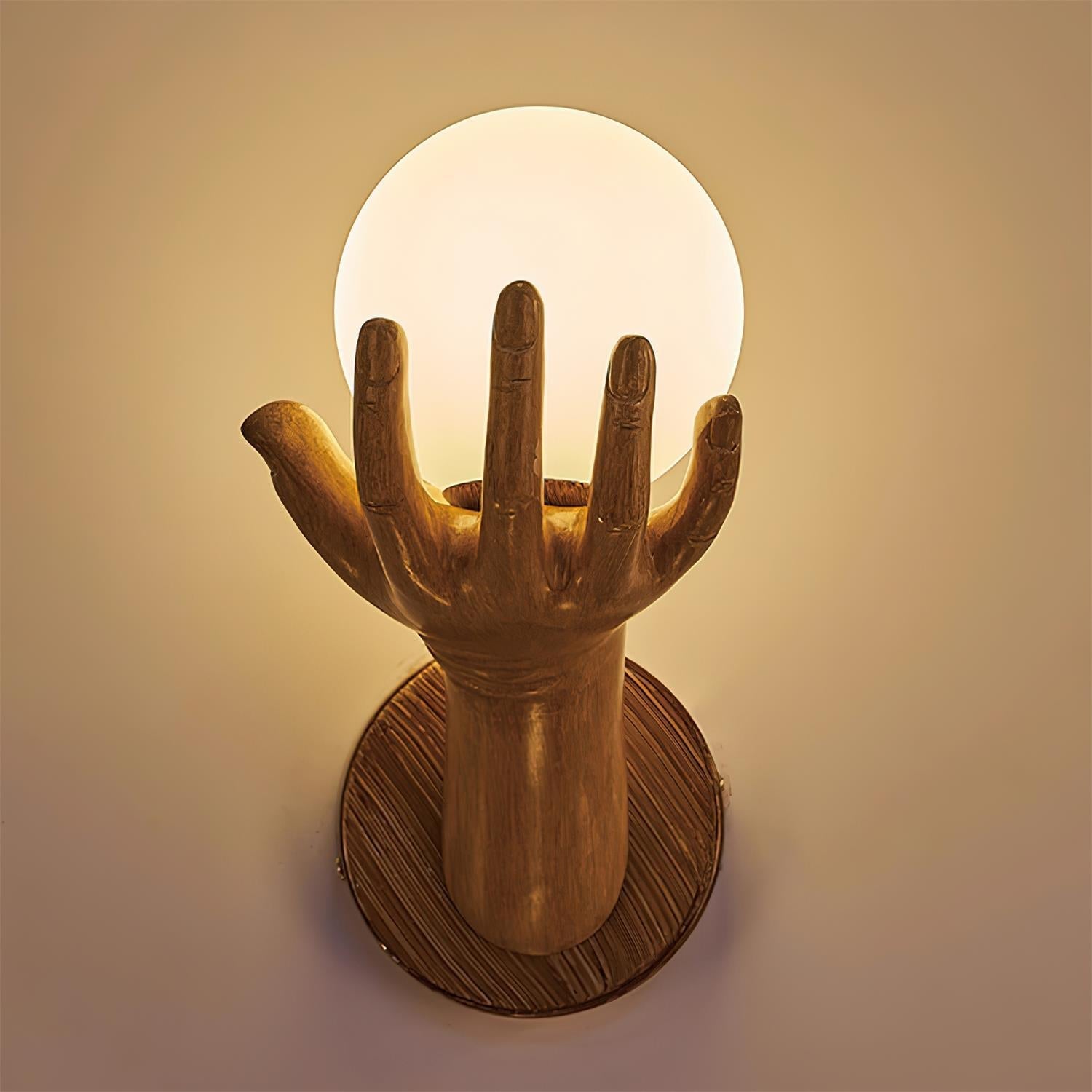 Wall Lamp Polymer Body Hand Shape Globe Shade Wood Grain - Neutralighting