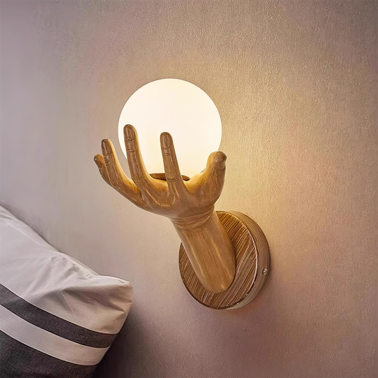Wall Lamp Polymer Body Hand Shape Globe Shade Wood Grain - Neutralighting