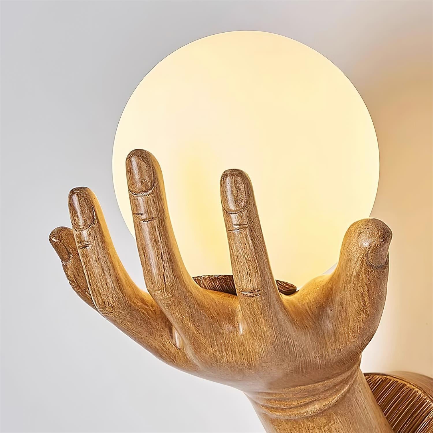 Wall Lamp Polymer Body Hand Shape Globe Shade Wood Grain - Neutralighting