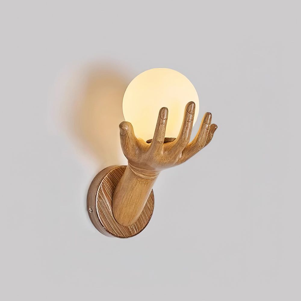 Wall Lamp Polymer Body Hand Shape Globe Shade Wood Grain - Neutralighting