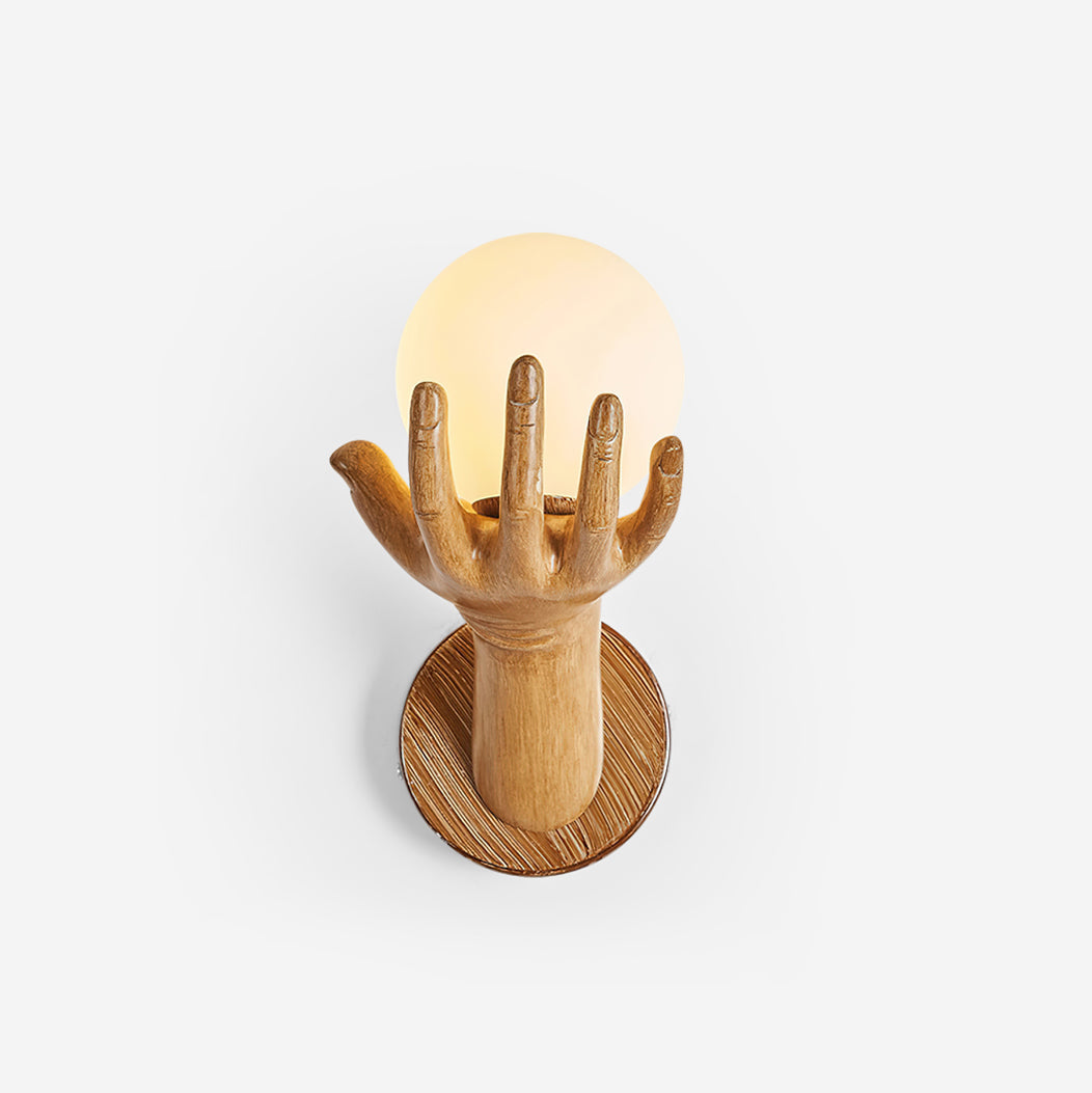 Wall Lamp Polymer Body Hand Shape Globe Shade Wood Grain - Neutralighting