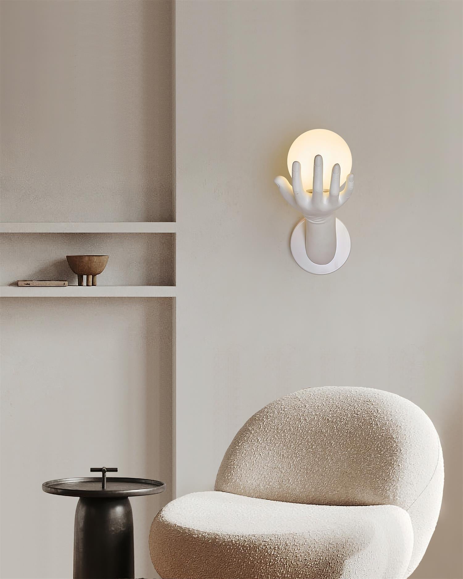 Wall Lamp Polymer Body Hand Shape Globe Shade Wood Grain - Neutralighting