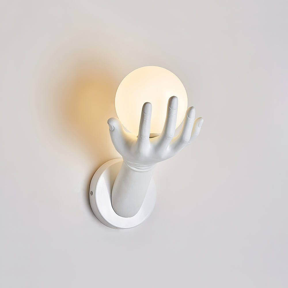 Wall Lamp Polymer Body Hand Shape Globe Shade Wood Grain - Neutralighting