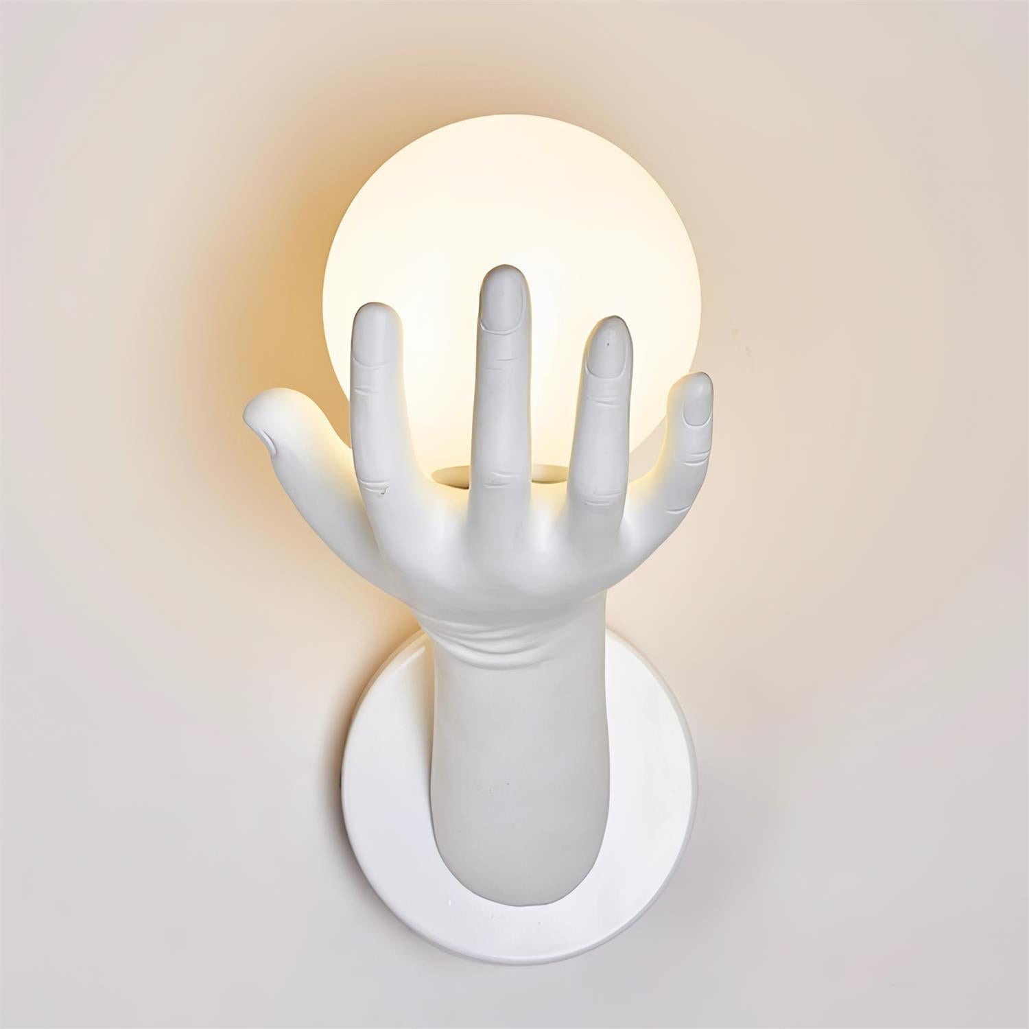 Wall Lamp Polymer Body Hand Shape Globe Shade Wood Grain - Neutralighting