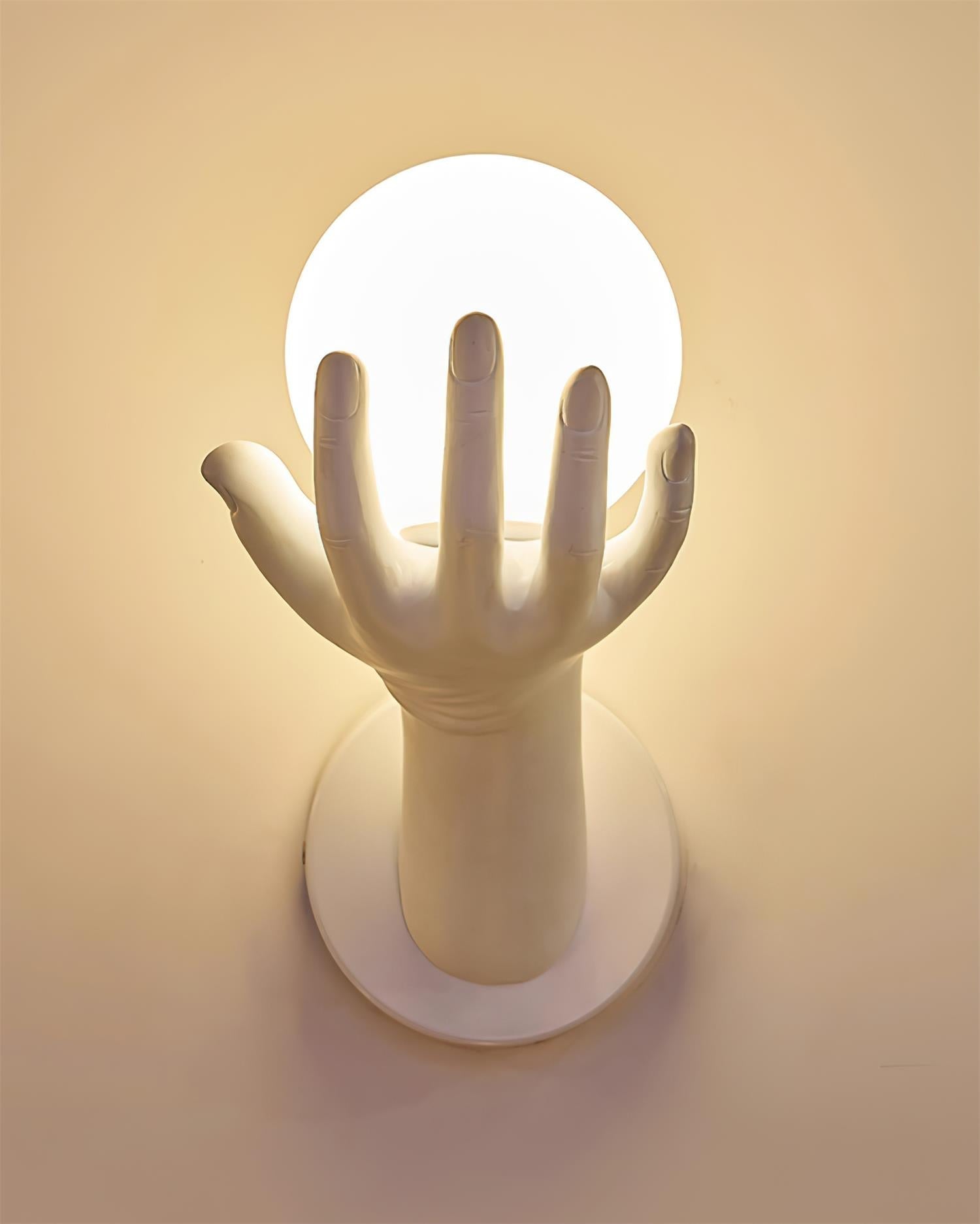 Wall Lamp Polymer Body Hand Shape Globe Shade Wood Grain - Neutralighting