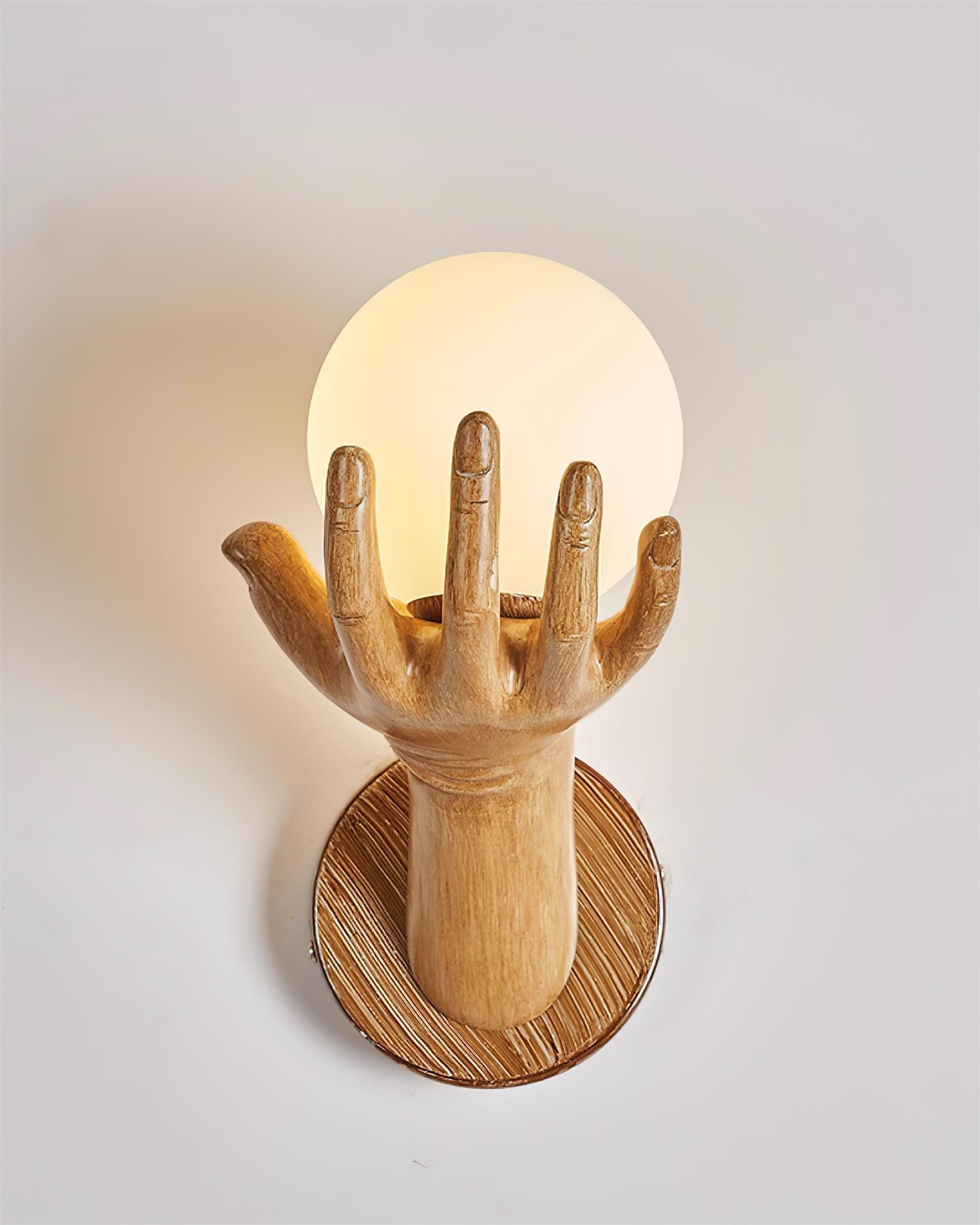 Wall Lamp Polymer Body Hand Shape Globe Shade Wood Grain - Neutralighting