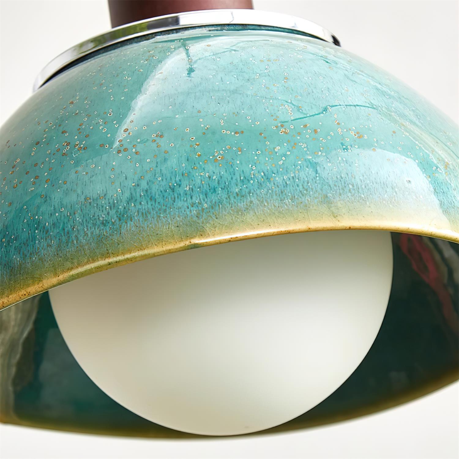 Pendant Lamp Ceramic Glazed Dome Walnut Wood Rustic Ambient Glow - Neutralighting