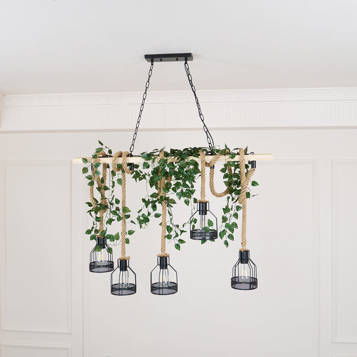 Quoro Hemp Rope Industrial Grenade Chandelier - Neutralighting