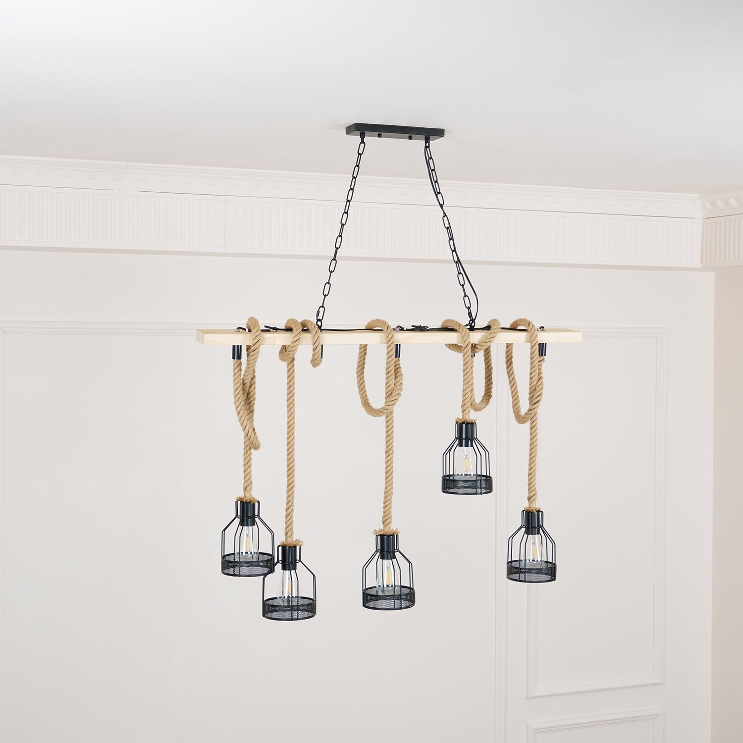 Quoro Hemp Rope Industrial Grenade Chandelier - Neutralighting