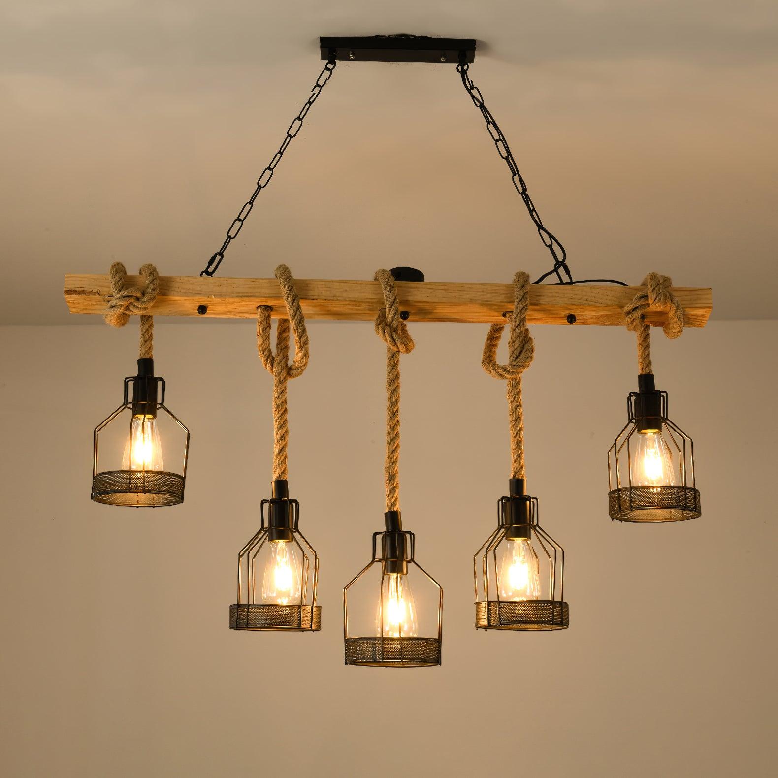Quoro Hemp Rope Industrial Grenade Chandelier - Neutralighting