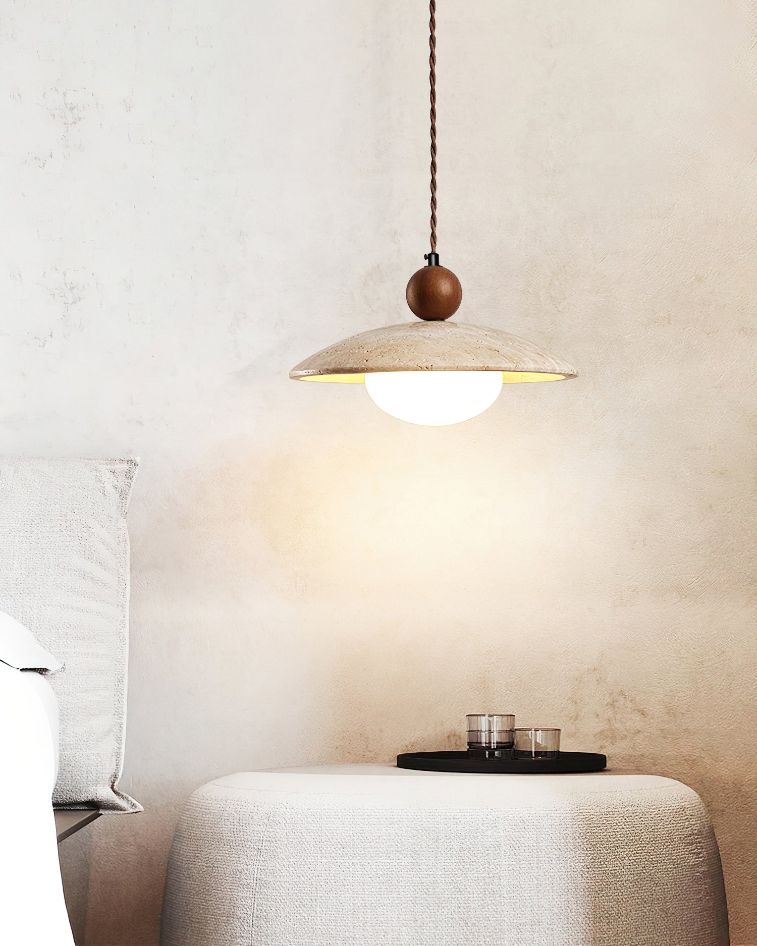 Travaro Travertine Pendant Light with Wooden Accent - Neutralighting