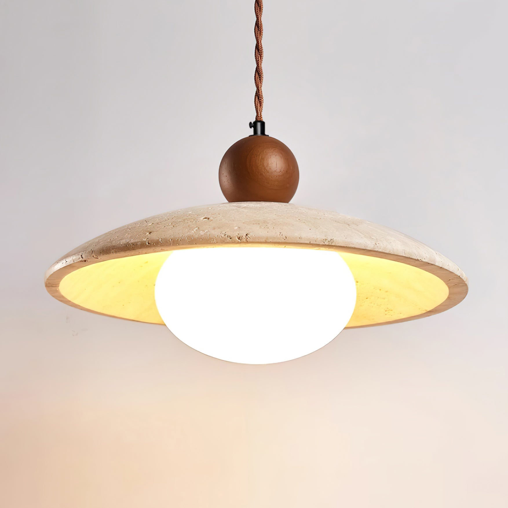 Travaro Travertine Pendant Light with Wooden Accent - Neutralighting