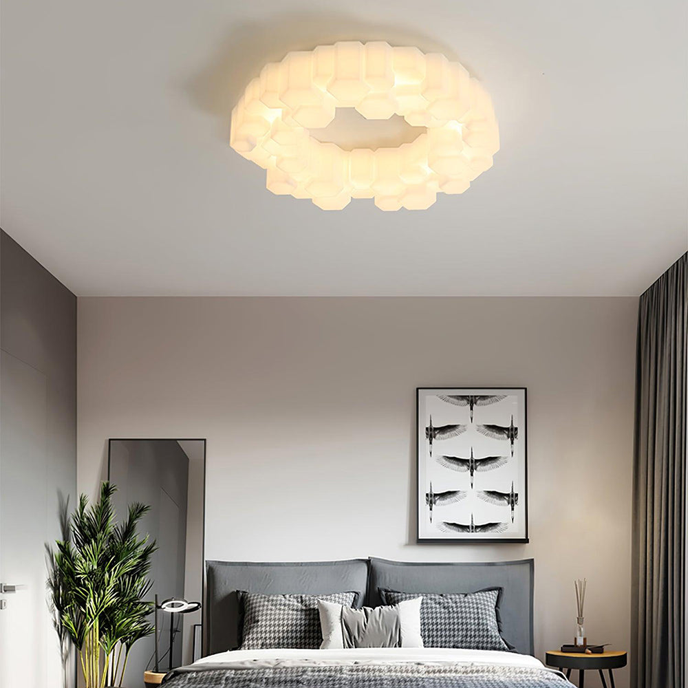 Arisha Honeycomb Metal/Acrylic Flush Mount Ceiling Light, White - Neutralighting
