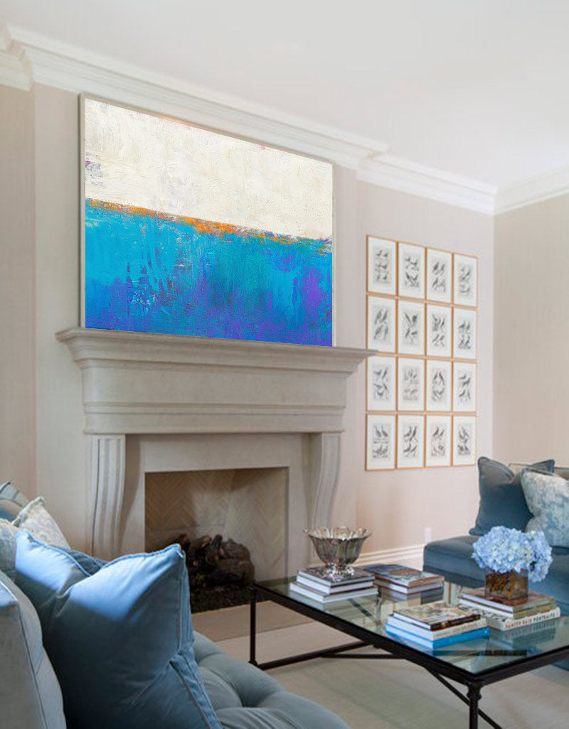 Original Blue Seascape Skyline Painting