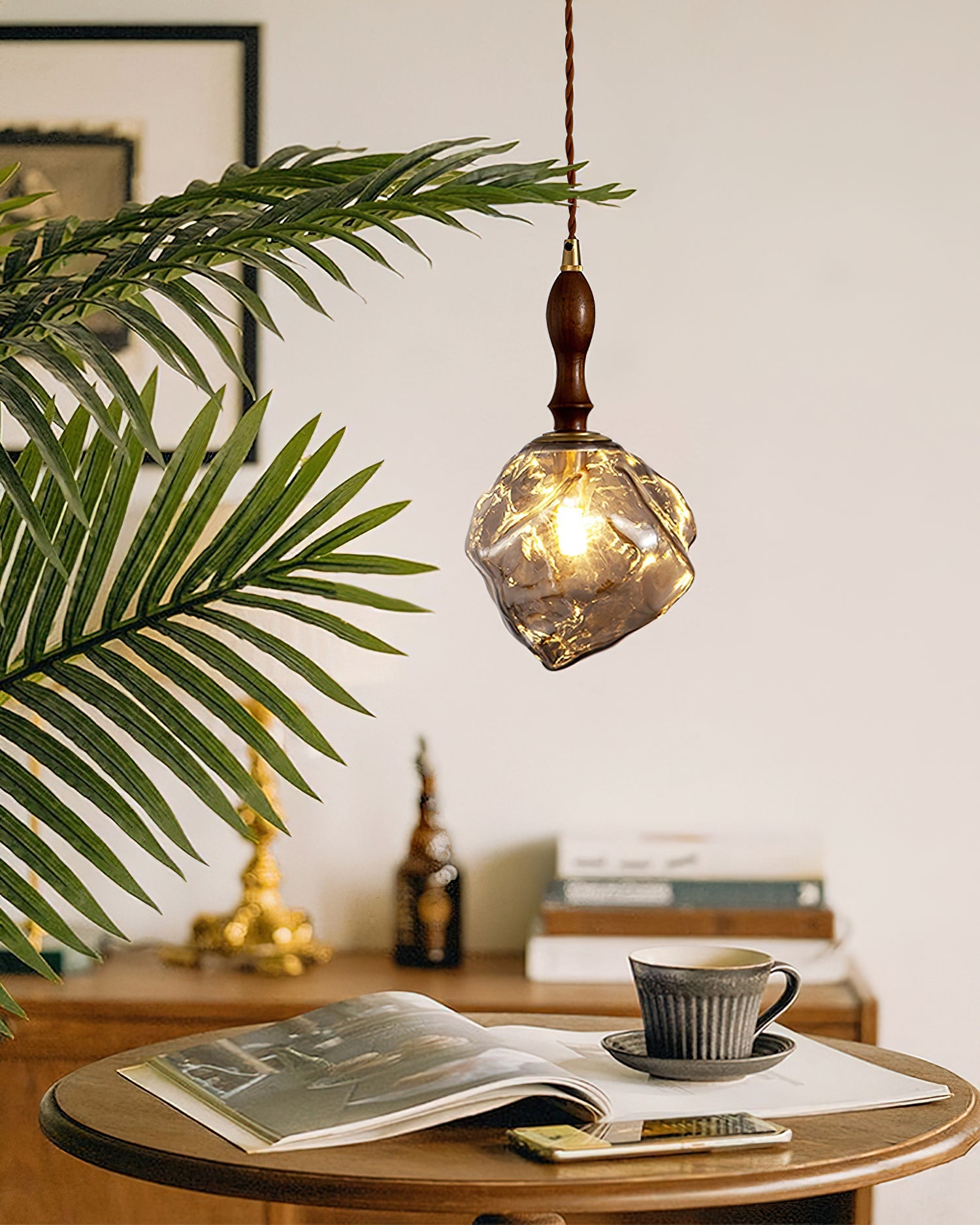 Pendant Light Walnut Wood Glass Cube - Neutralighting