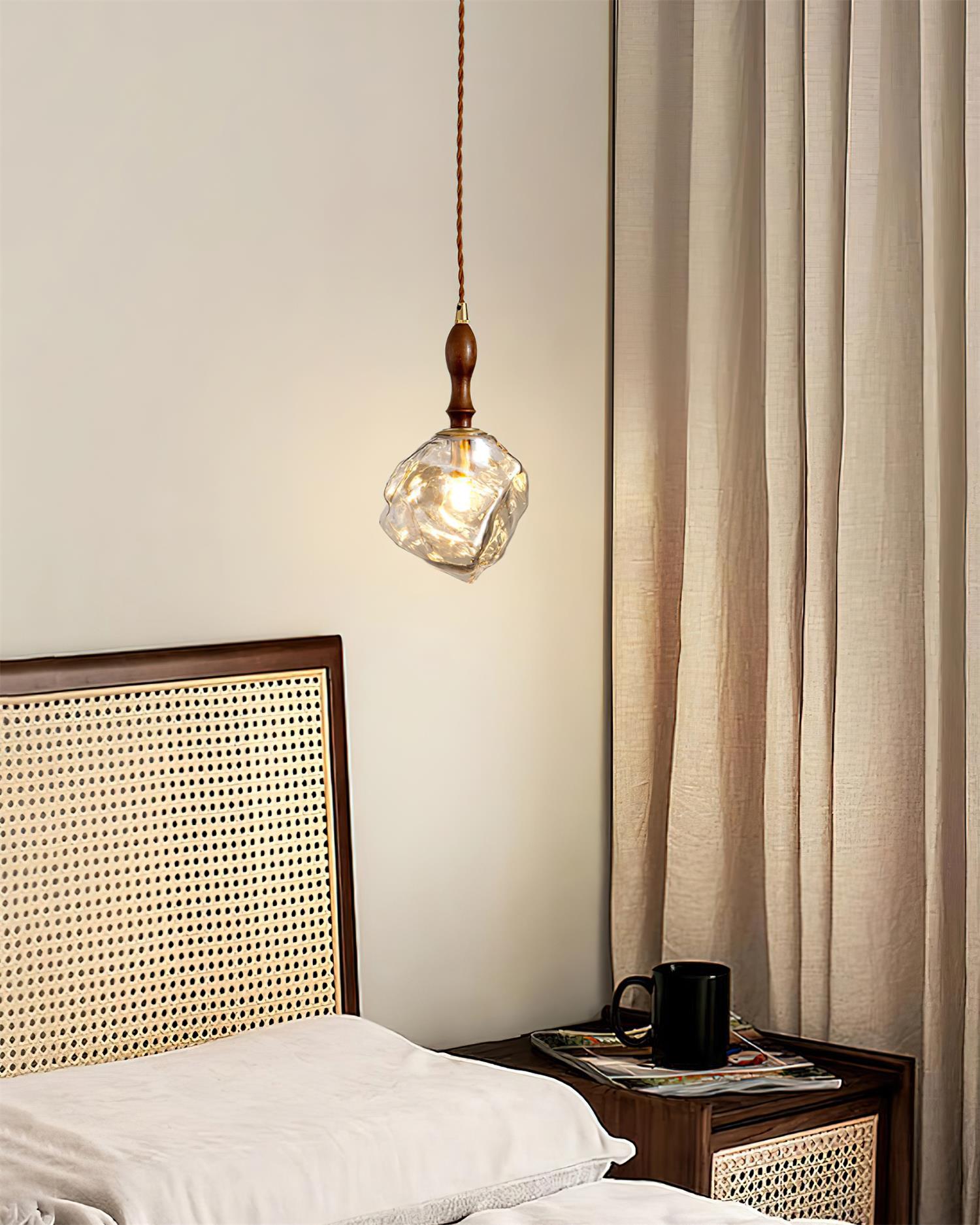 Pendant Light Walnut Wood Glass Cube - Neutralighting
