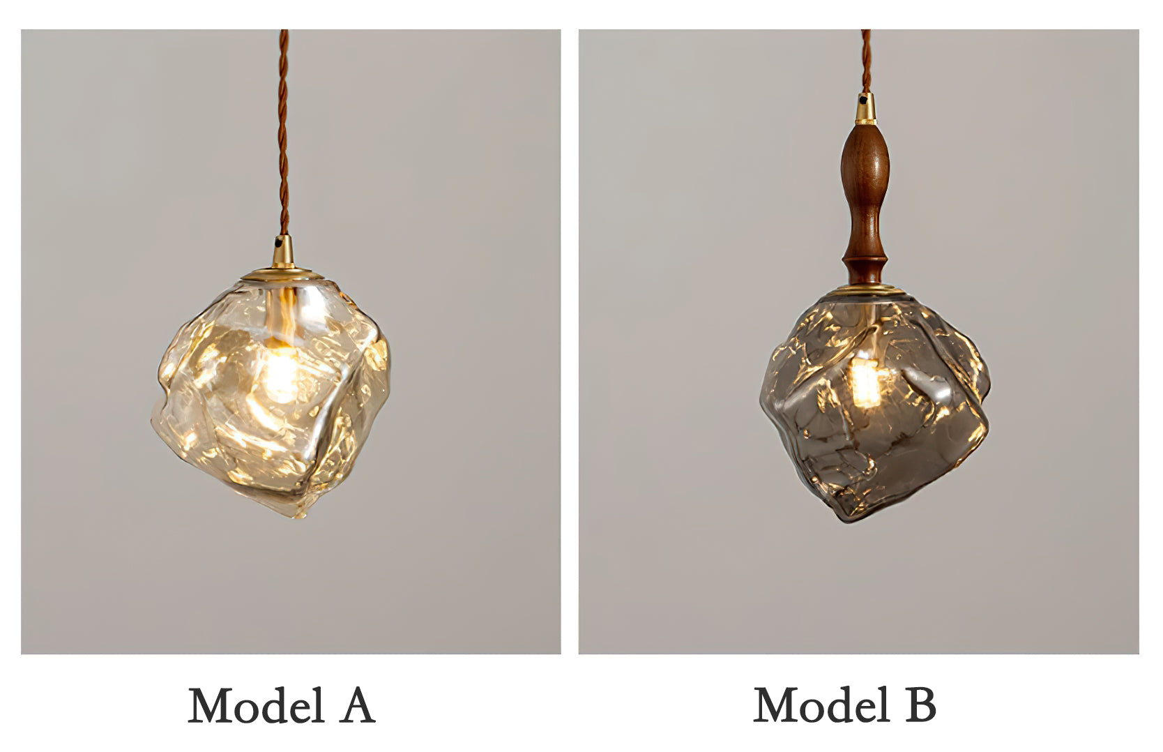Pendant Light Walnut Wood Glass Cube - Neutralighting