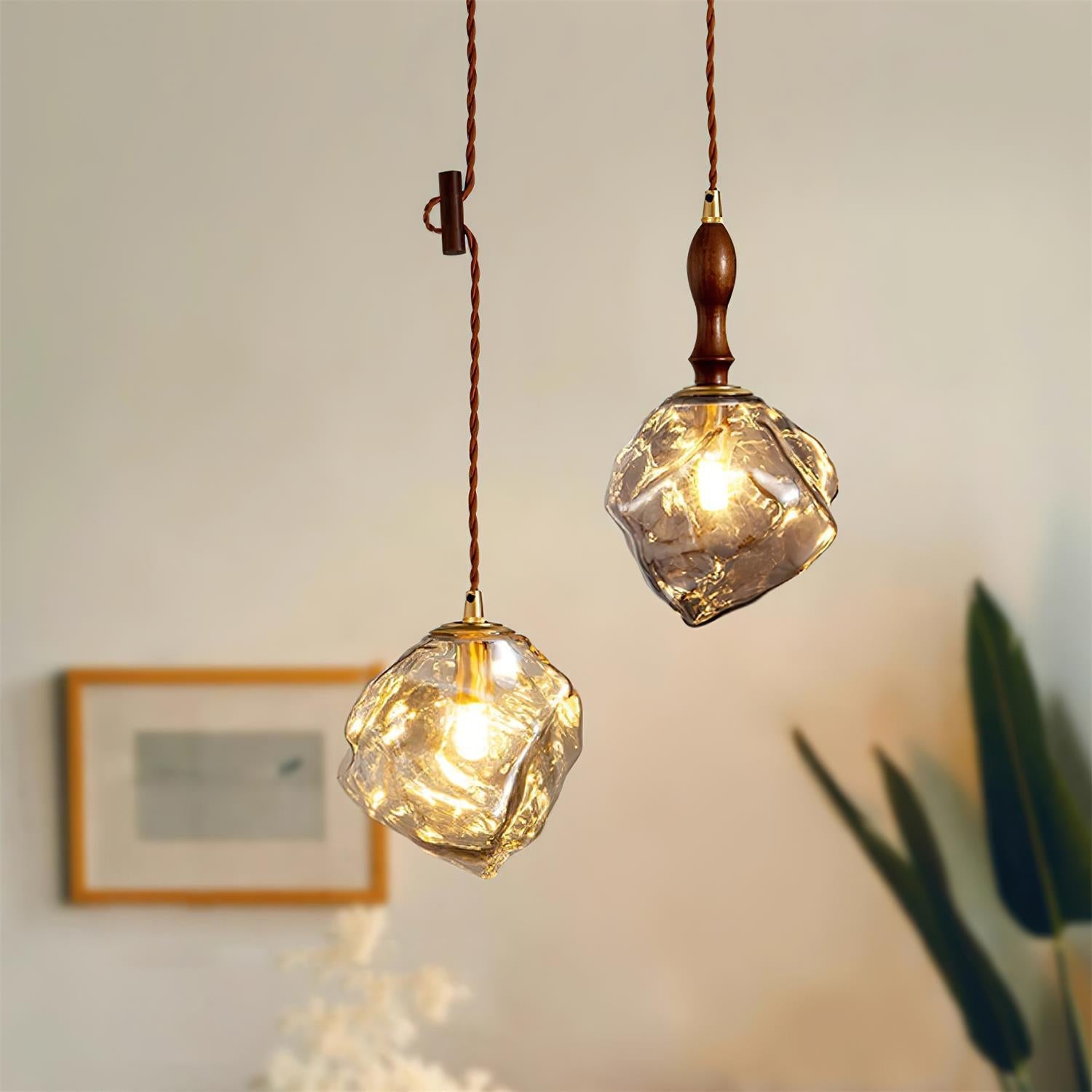 Pendant Light Walnut Wood Glass Cube - Neutralighting