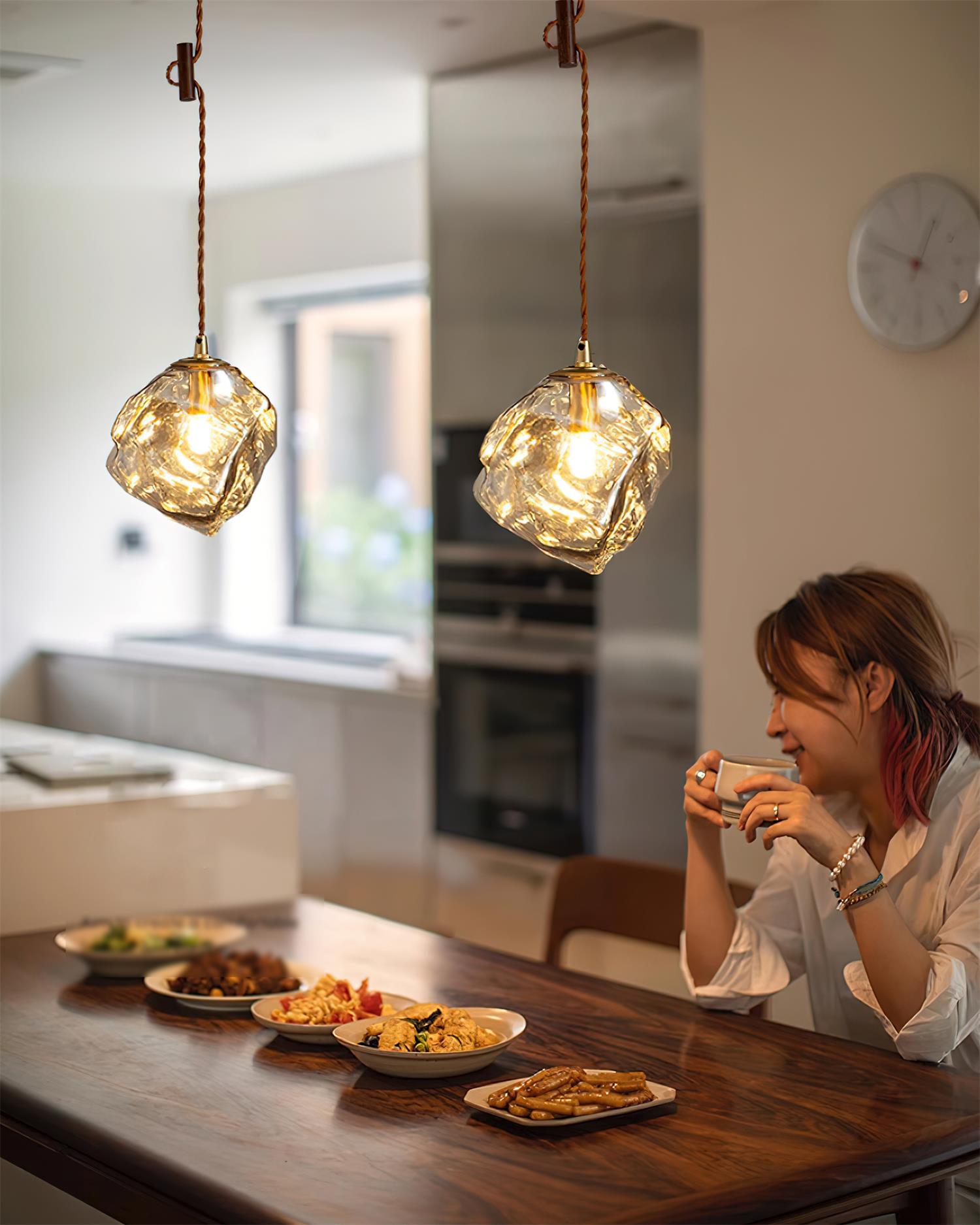 Pendant Light Walnut Wood Glass Cube - Neutralighting