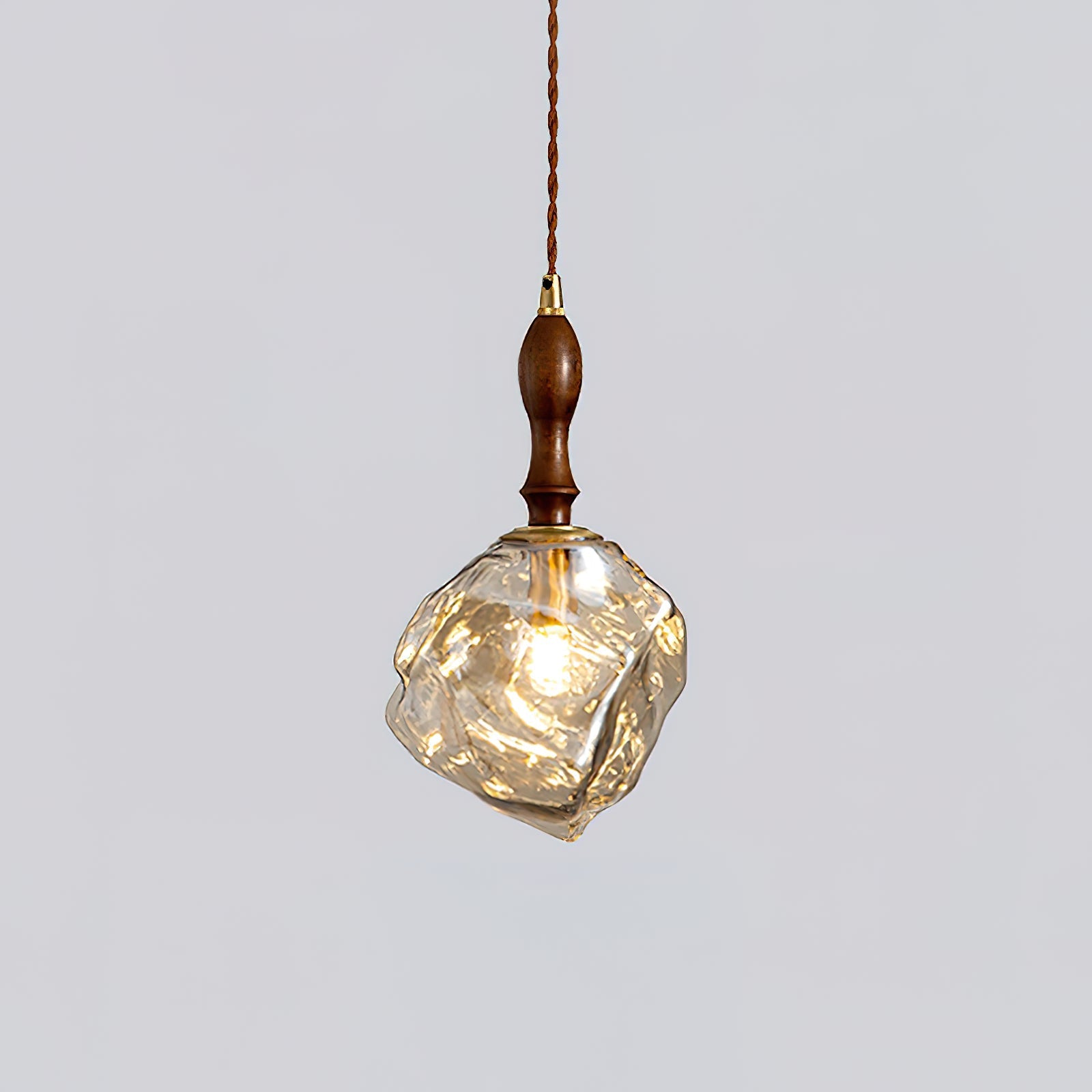 Pendant Light Walnut Wood Glass Cube - Neutralighting