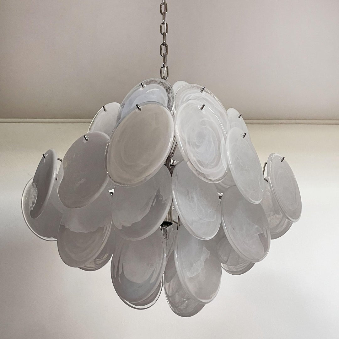 Aurora Chandelier White Murano Glass Disc Cluster