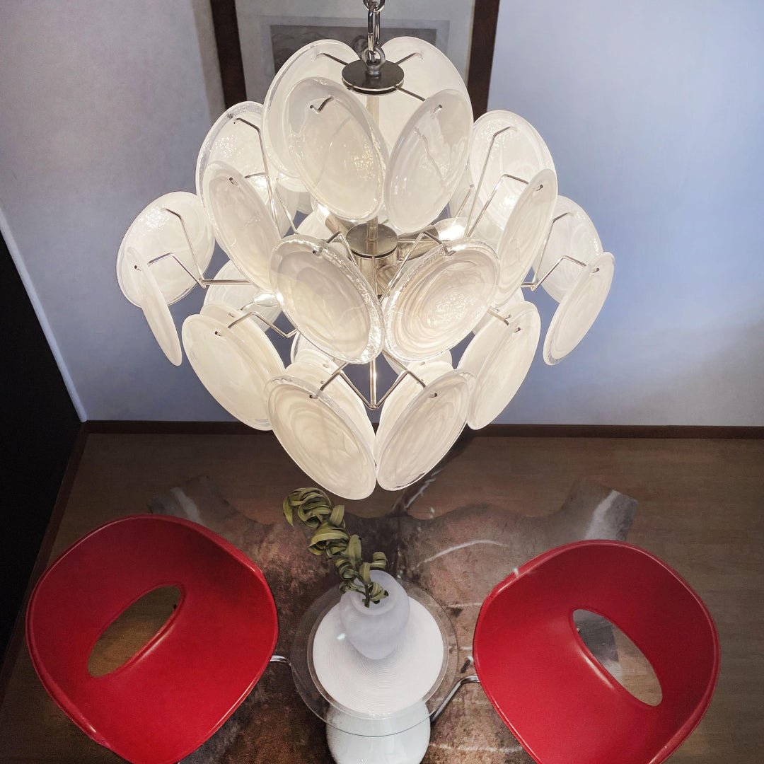Aurora Chandelier White Murano Glass Disc Cluster