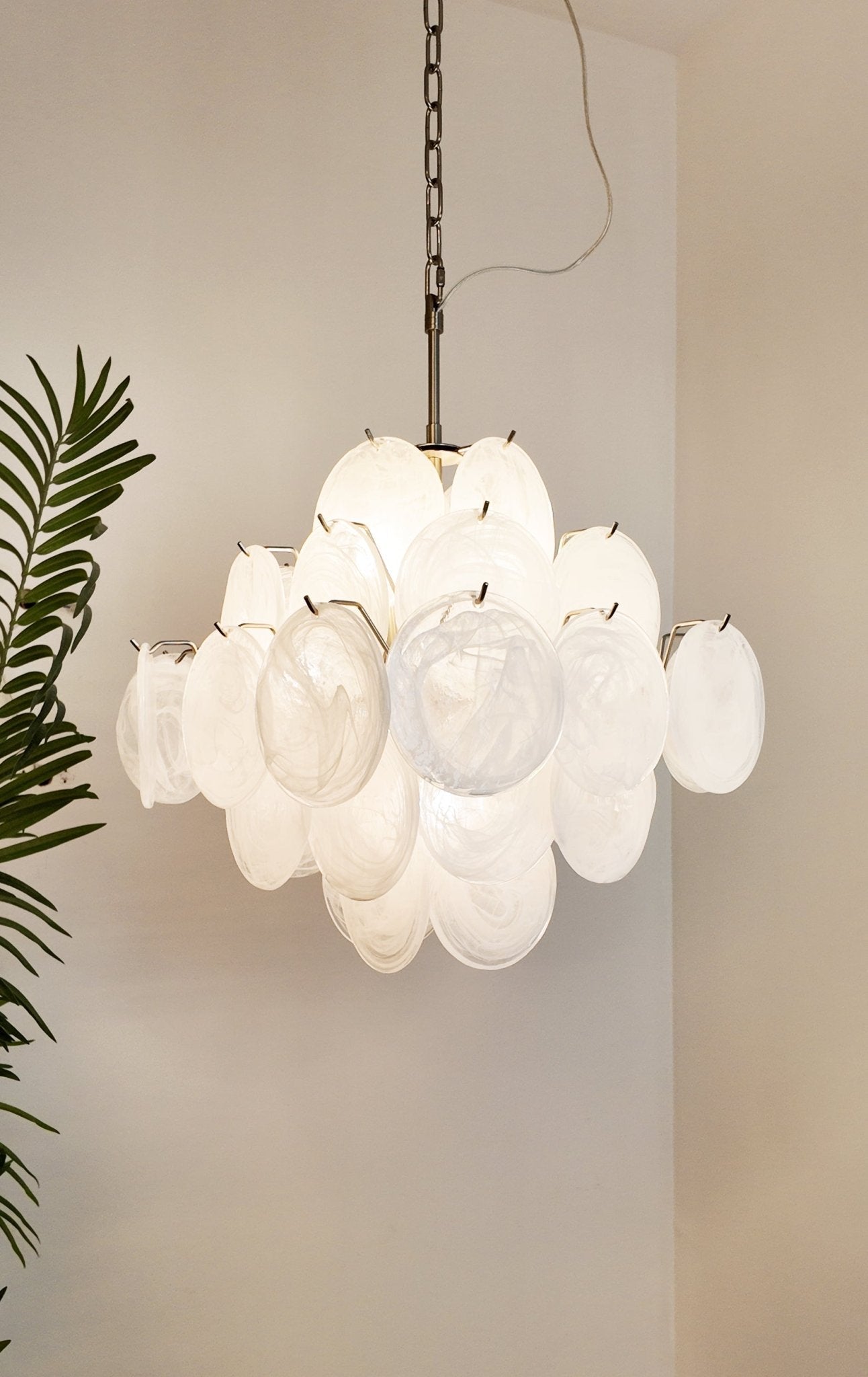 Aurora Chandelier White Murano Glass Disc Cluster