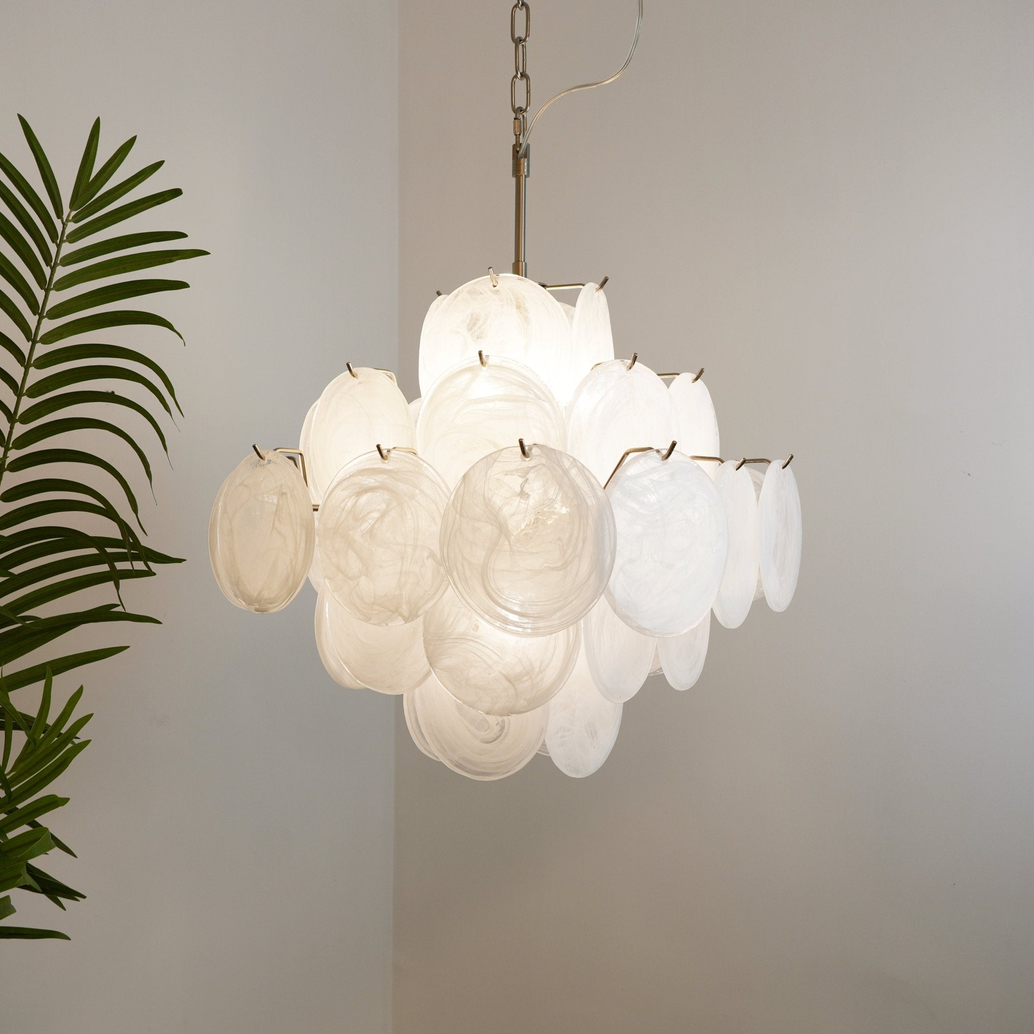 Aurora Chandelier White Murano Glass Disc Cluster