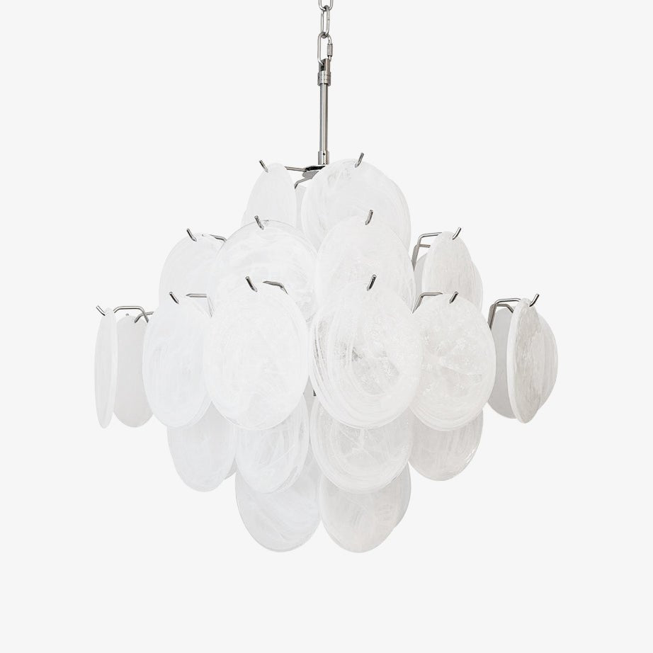 Aurora Chandelier White Murano Glass Disc Cluster