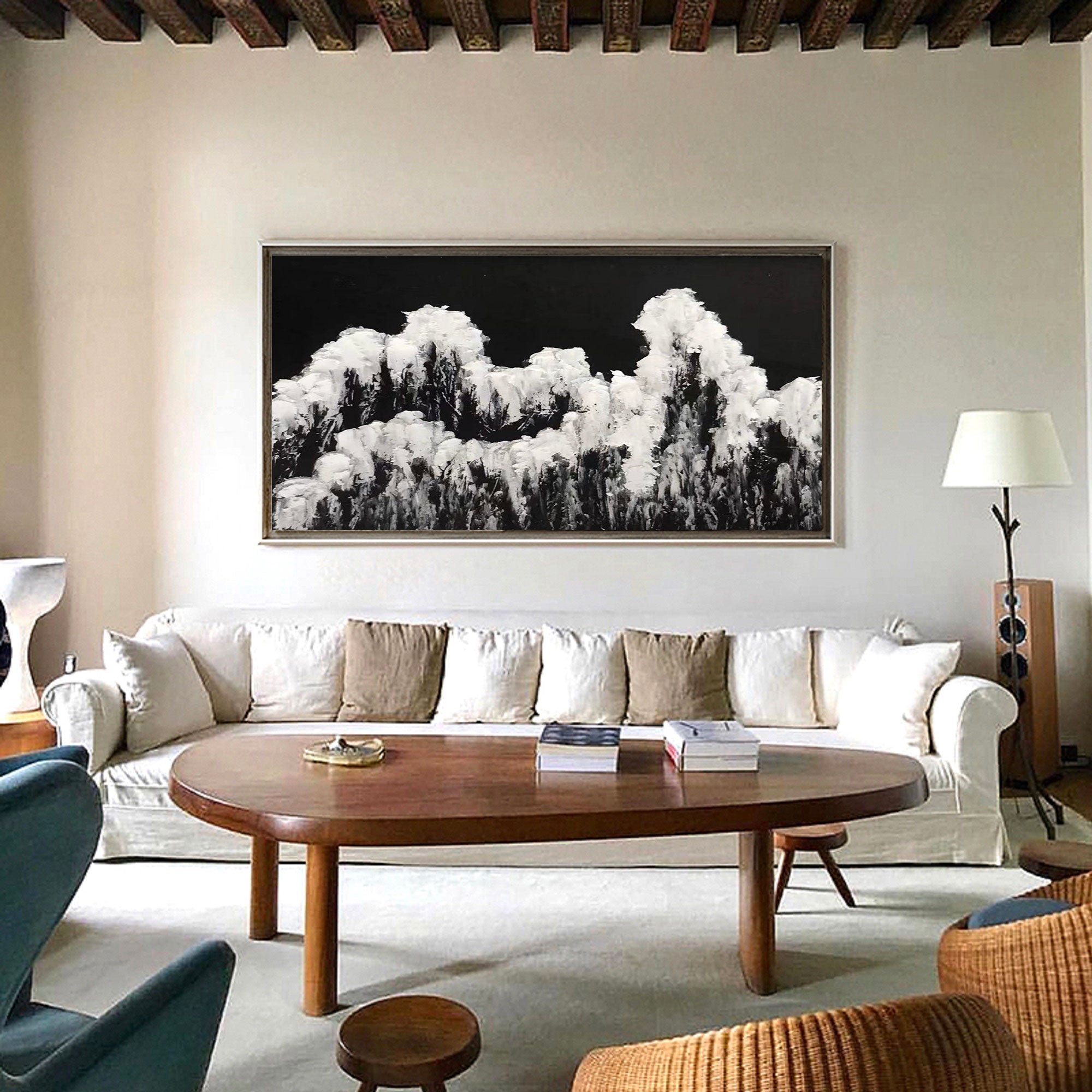 Abstract Black White Mountain Landscape Painting