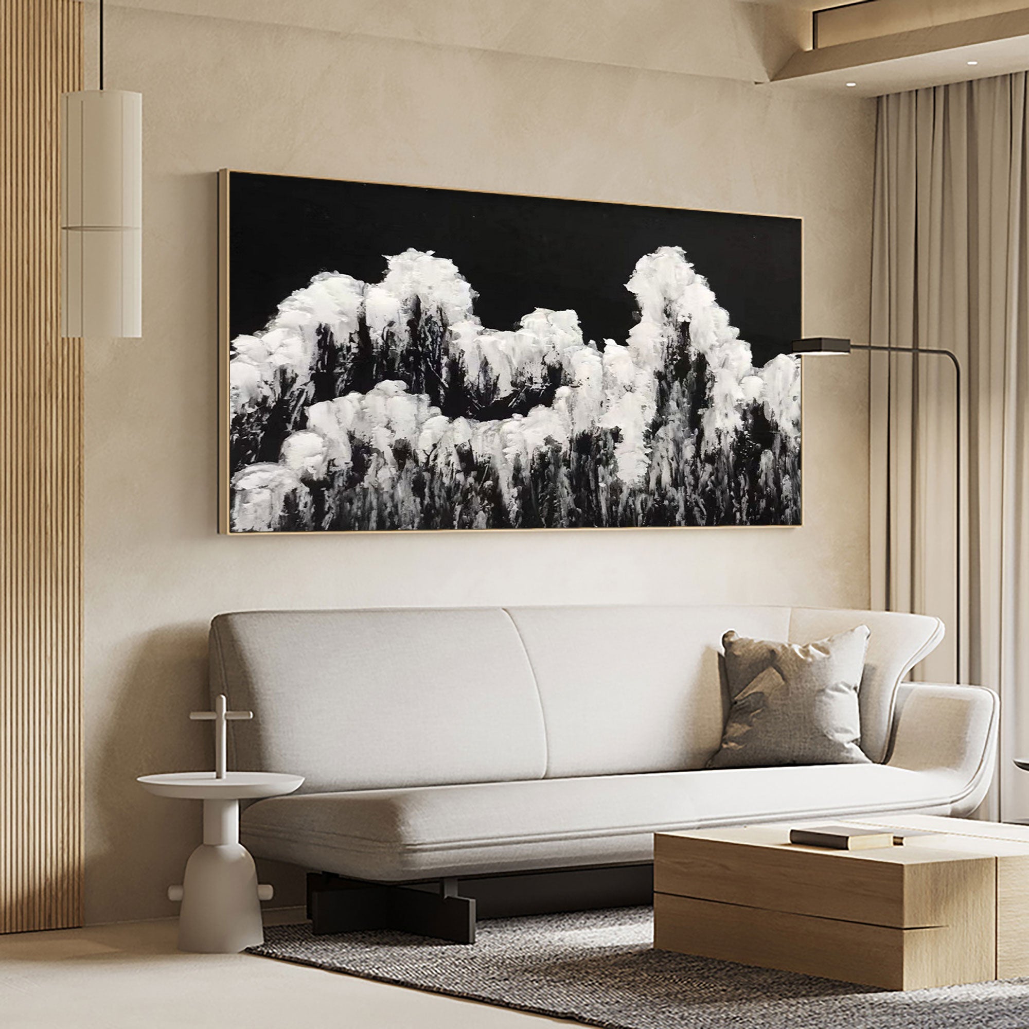 Abstract Black White Mountain Landscape Painting