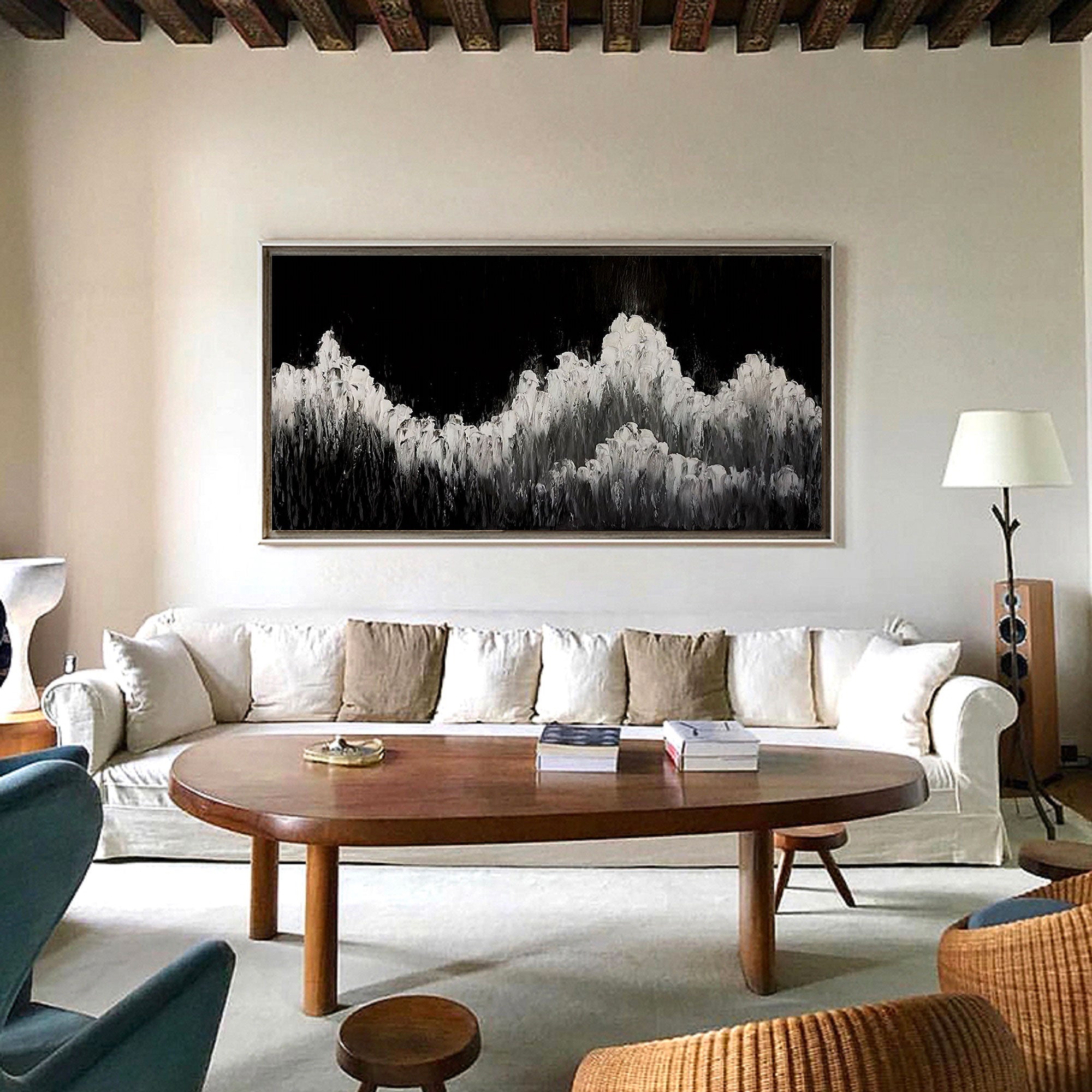 Abstract Black White Mountain Landscape Painting