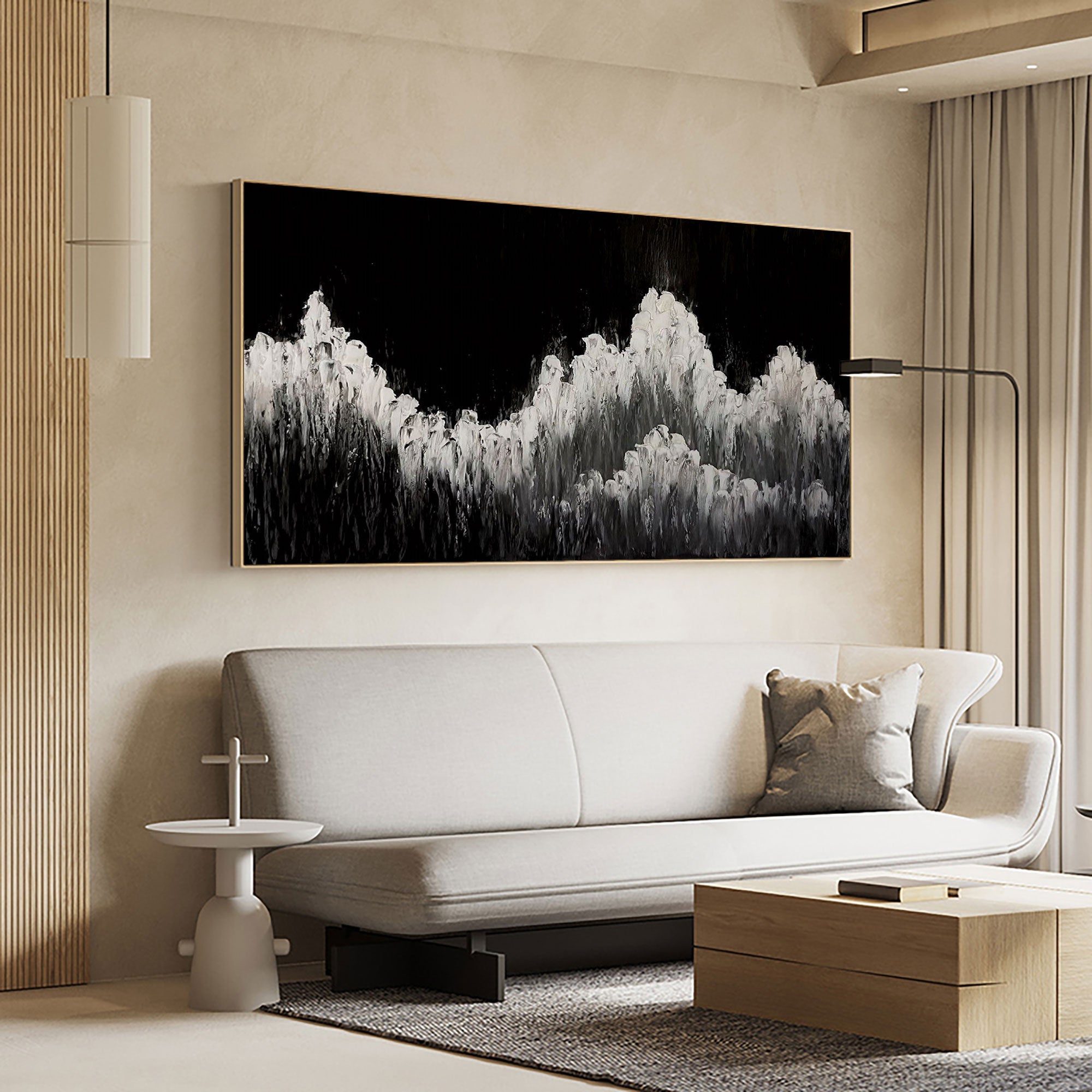 Abstract Black White Mountain Landscape Painting