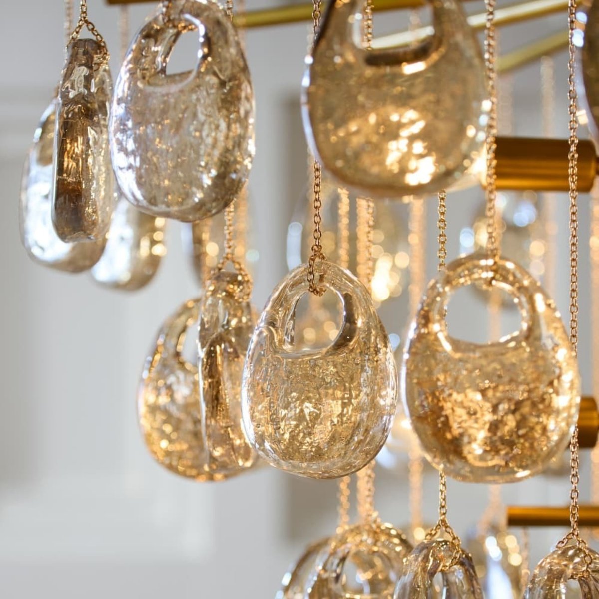 Aurora Chandelier Amber Seedy Glass Drop Antique Brass - Neutralighting