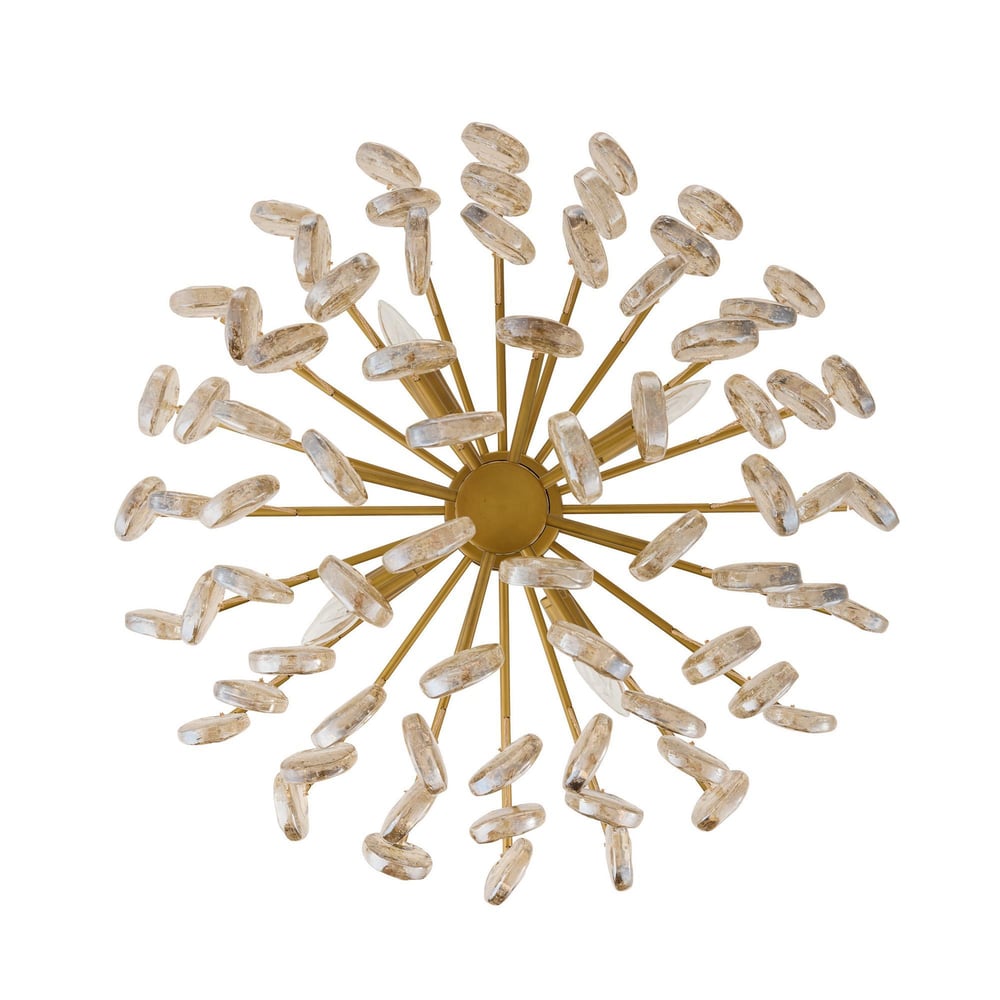 Aurora Chandelier Amber Seedy Glass Drop Antique Brass - Neutralighting
